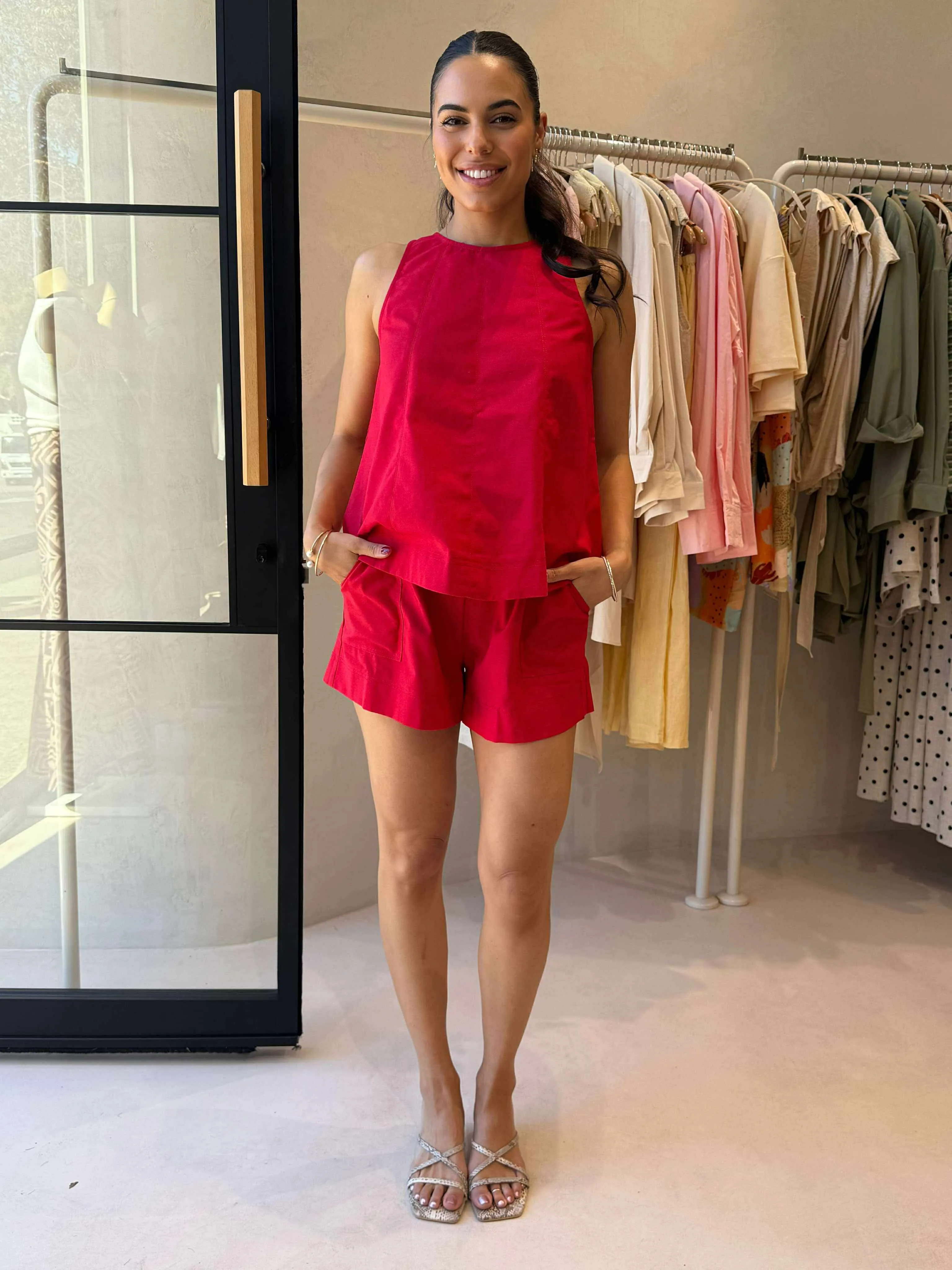 EMMI LOU SHORT SET - RED RibbedCuff Summer Polo