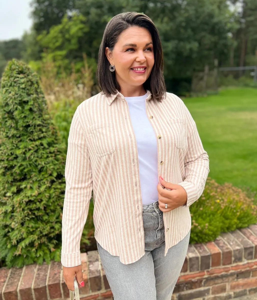Pink Striped Thick Jersey Shirt Breezy Fit