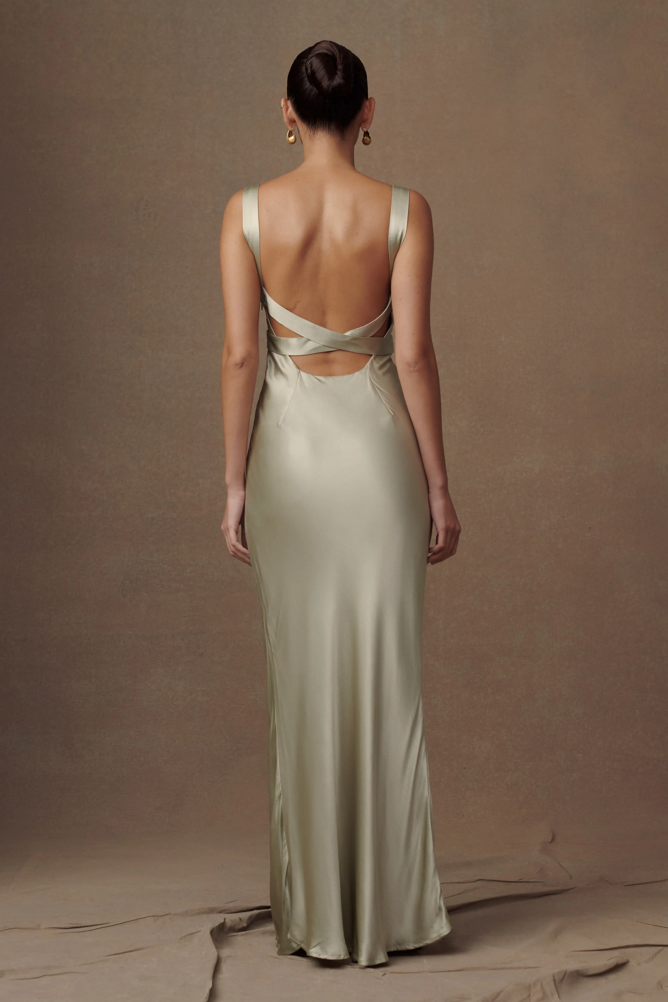 Ensley Satin Maxi Dress - Sage Premium Quality Bohemian-Style