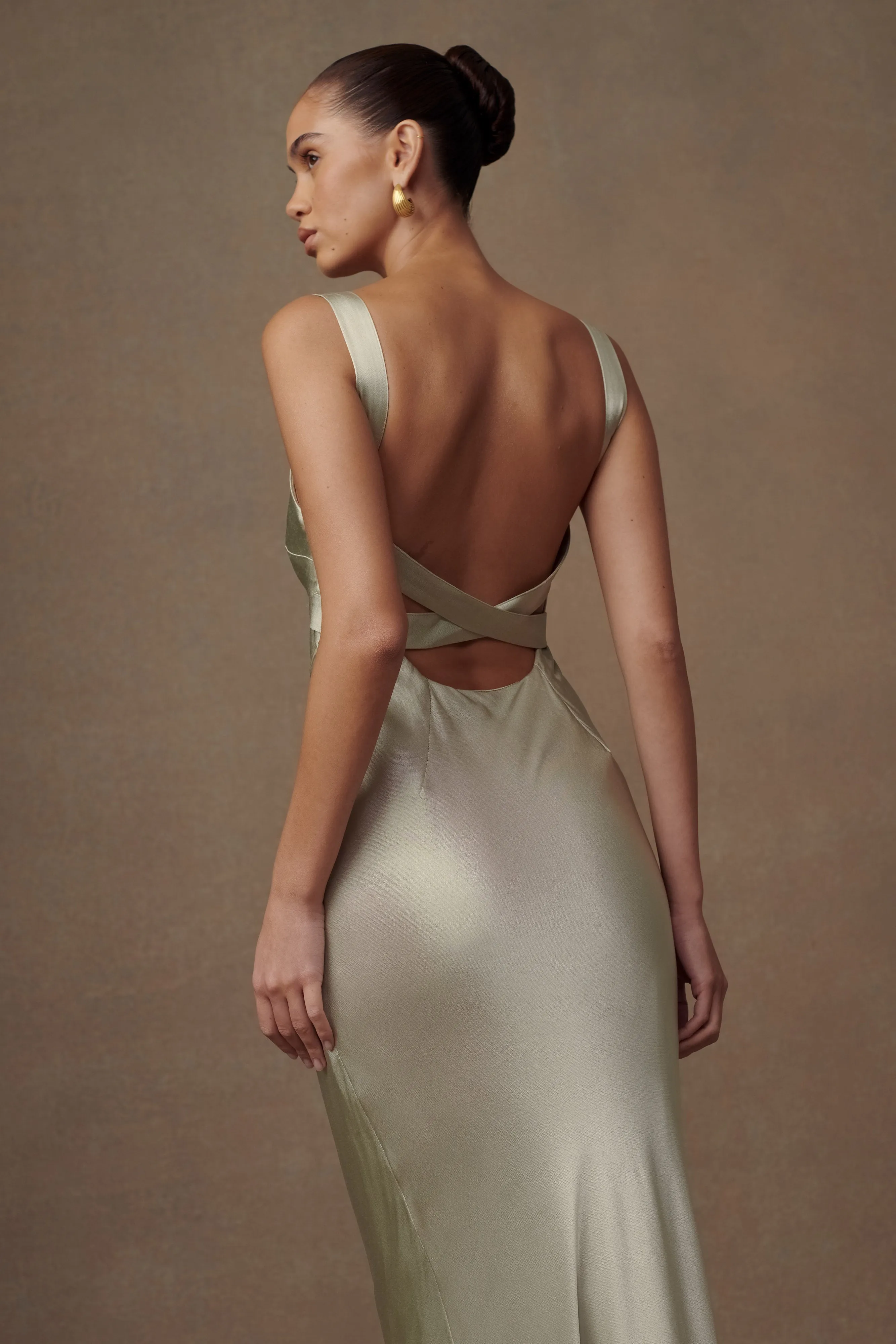 Ensley Satin Maxi Dress - Sage Low-Waist