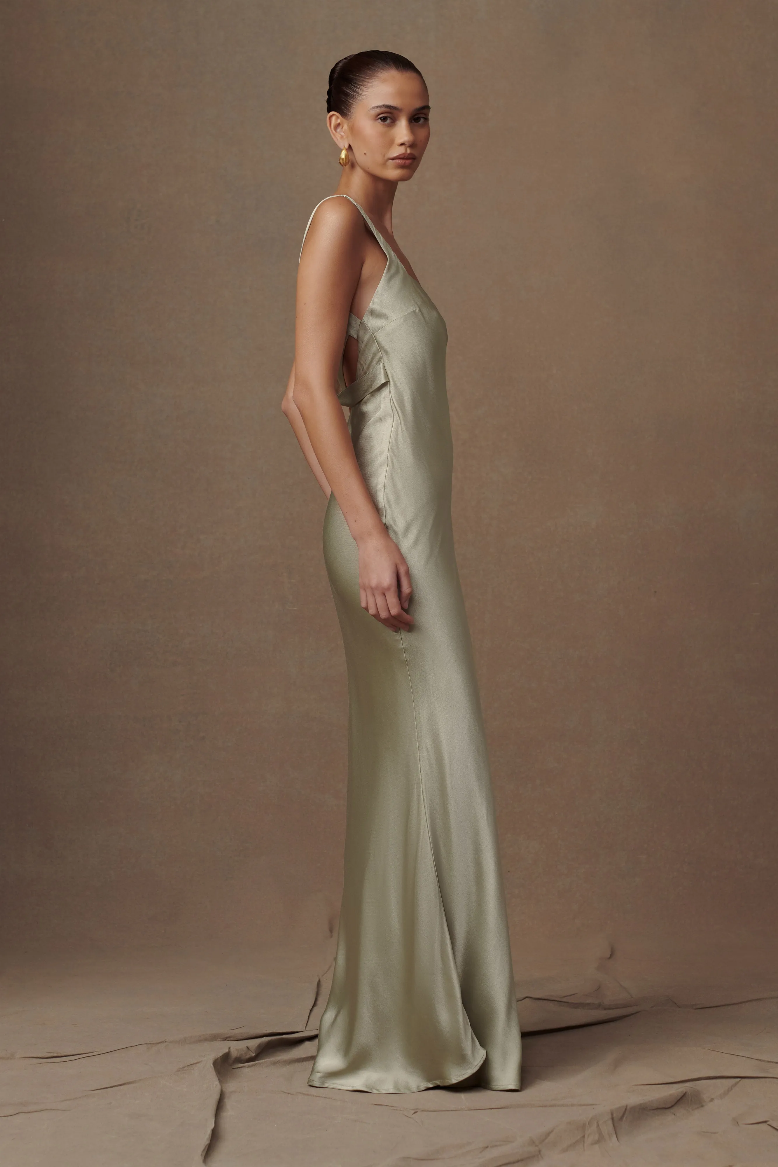 Ensley Satin Maxi Dress - Sage Polished Motion