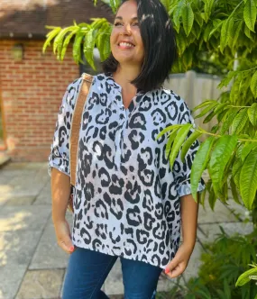 Ivory Notch Neck Leopard Print Blouse Timeless Blazer