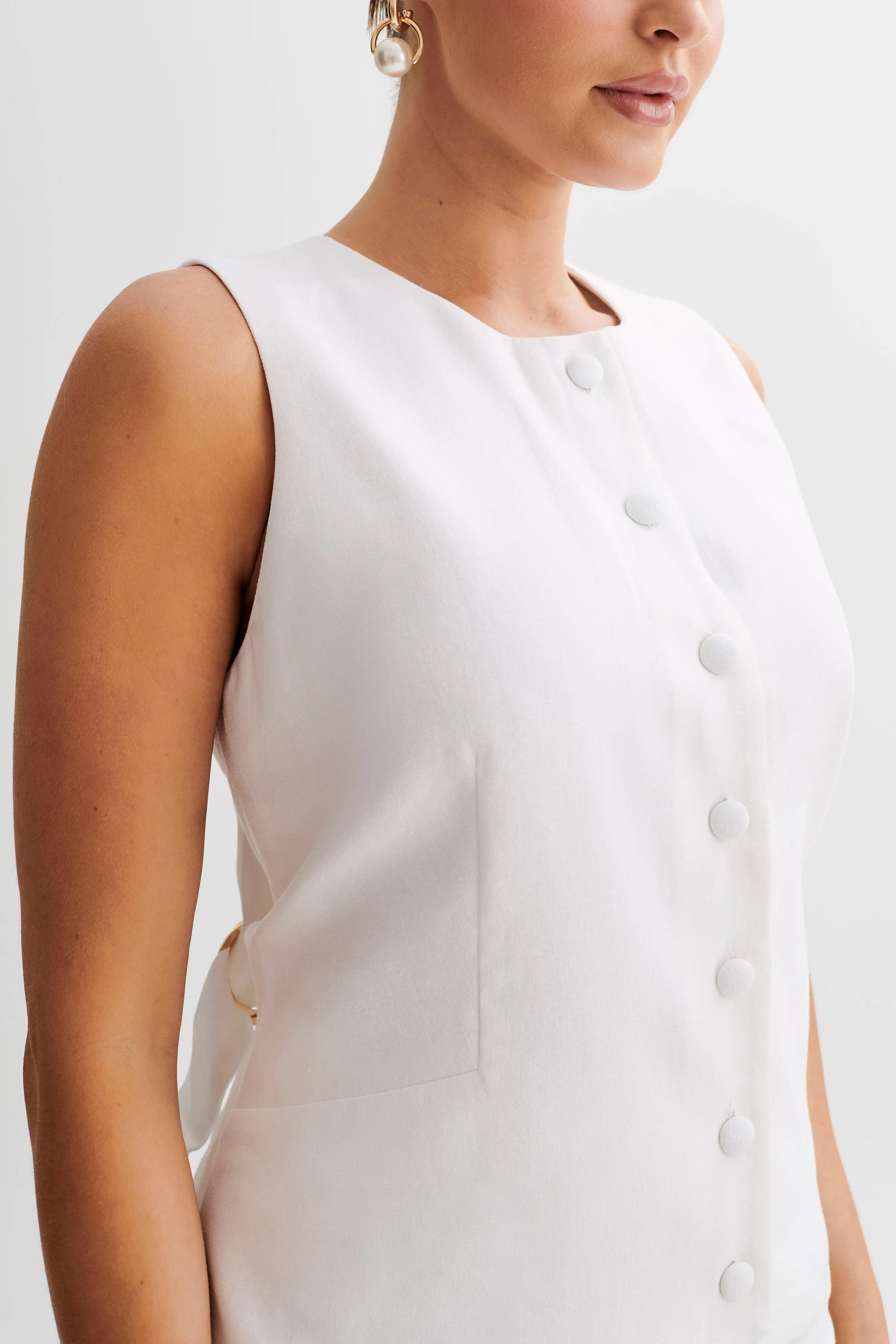 Formal top Drop Shoulder Design Laurence Sleeveless Linen Longline Top - White