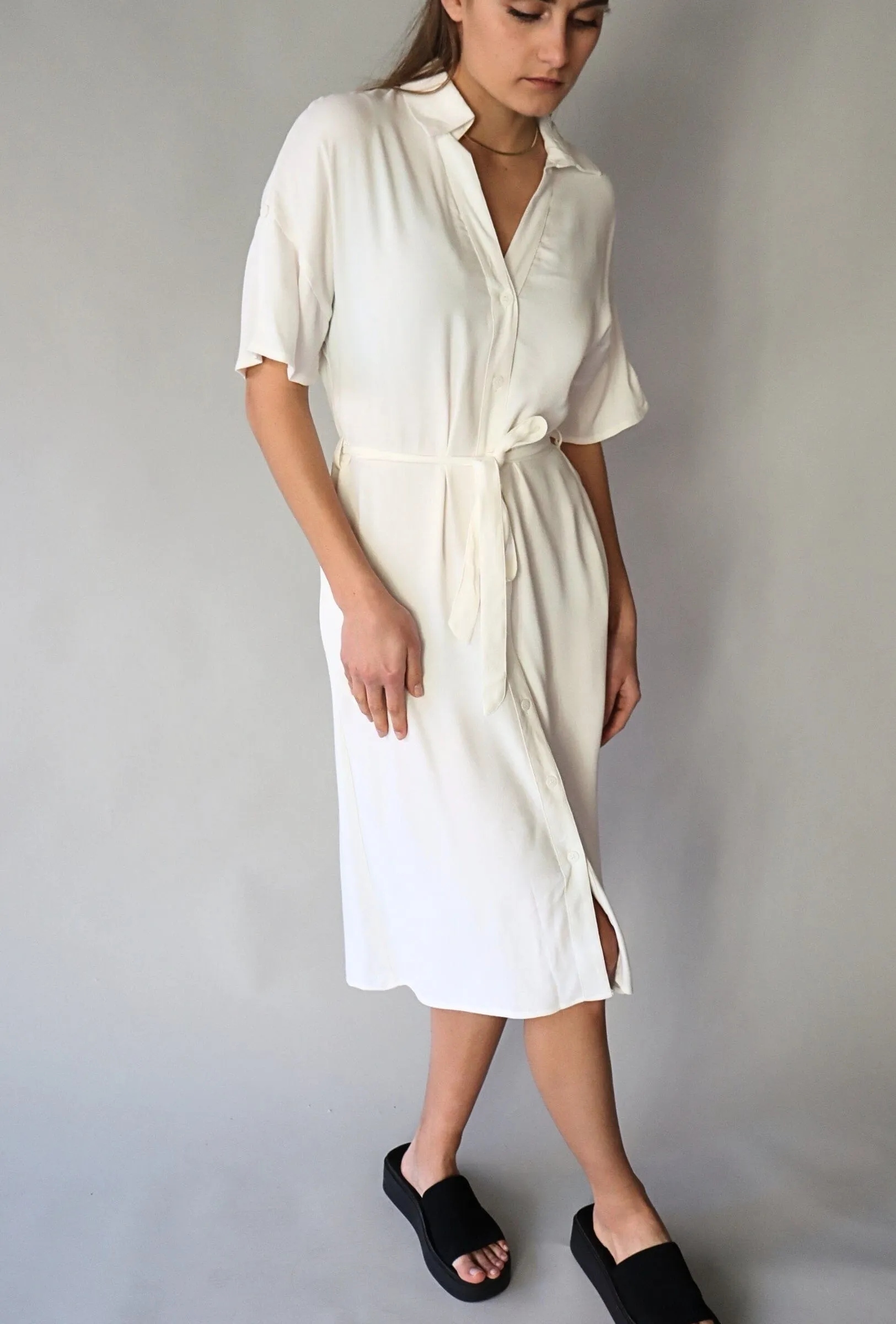 WHITE CREPE DRESS Winter Layering Resort-Wear