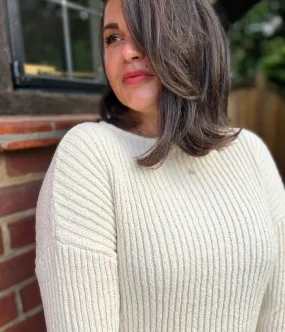 Sleek Stretch Fit Snuggly Design Ivory Ribbed Boat Neck Jumper