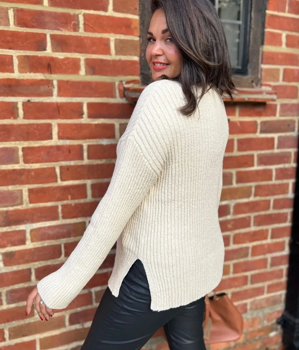 Perfect Wear Layered Style Ivory Ribbed Boat Neck Jumper