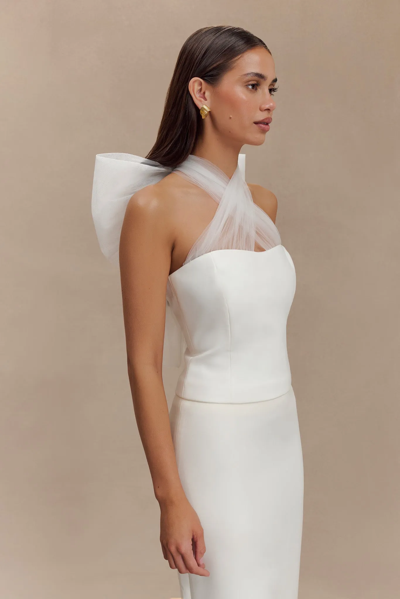 BiodegradableFabric Maryam Tulle Bow Top - White