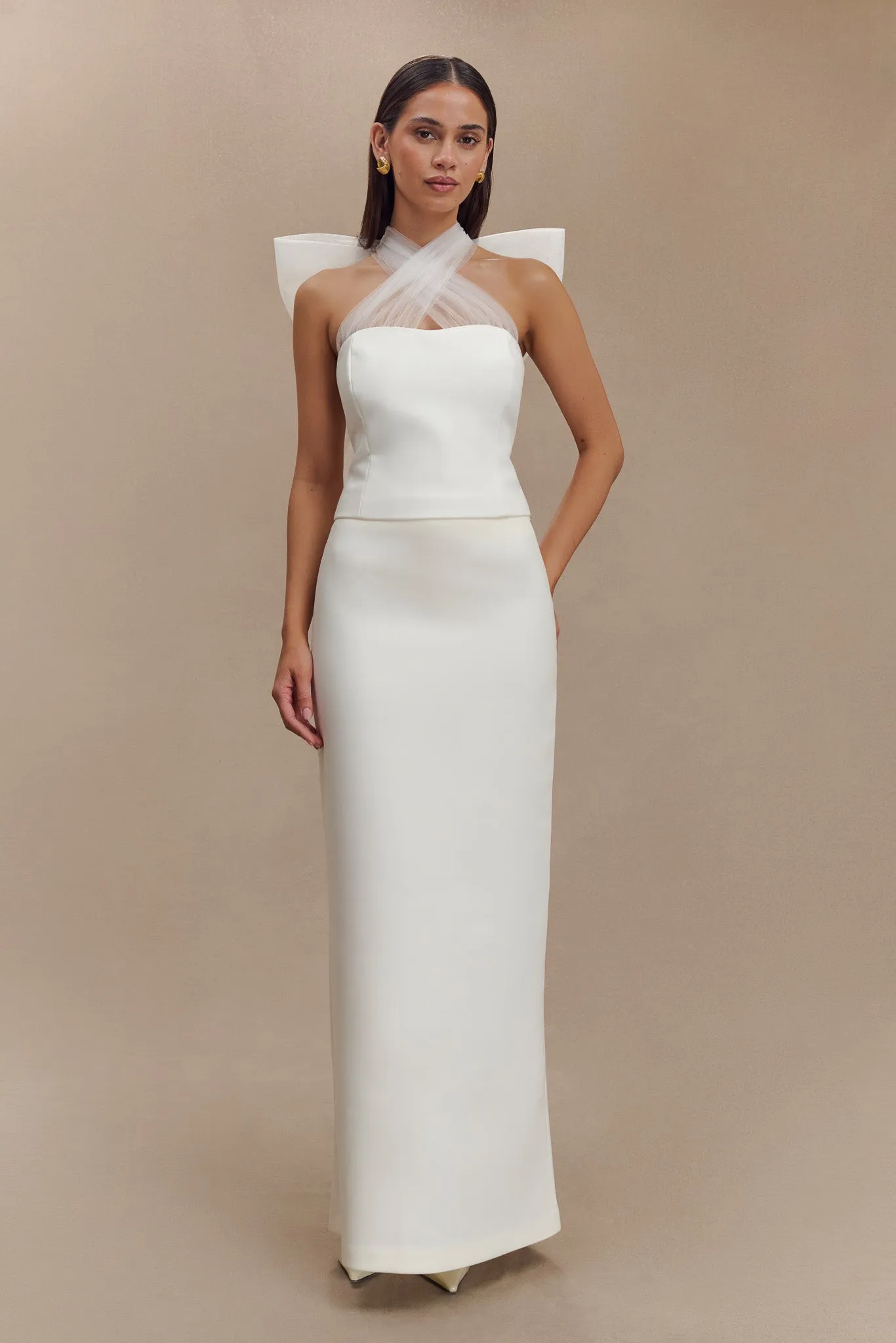 Maryam Tulle Bow Top - White Formal top AntiPillingFinish