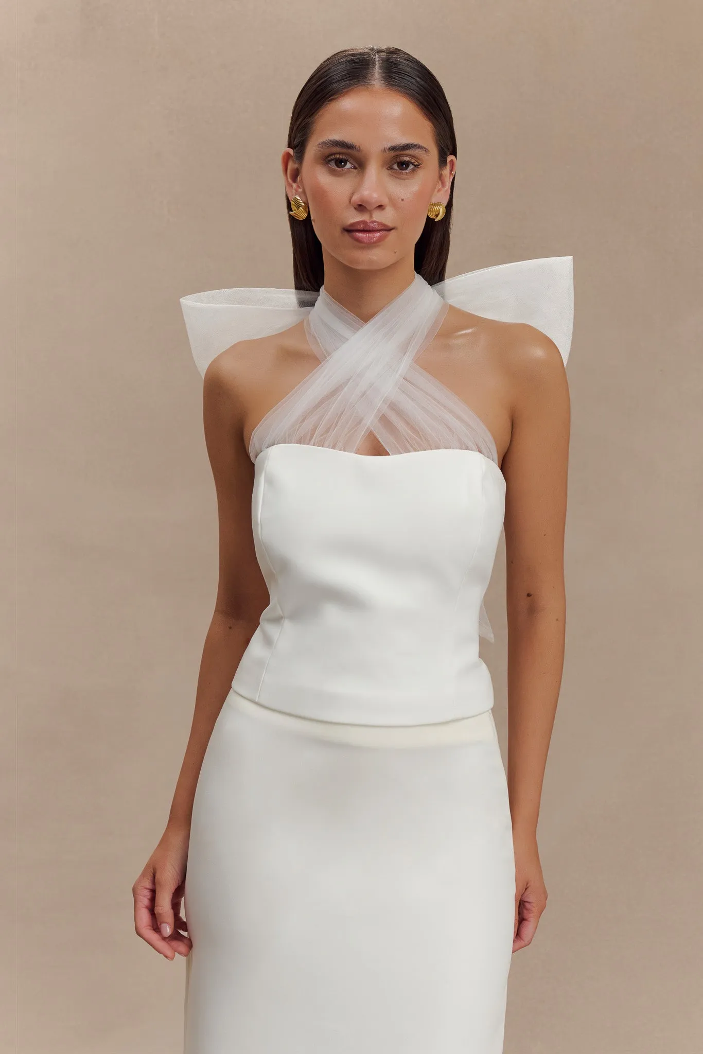 UPFProtection PolyesterBlend Maryam Tulle Bow Top - White