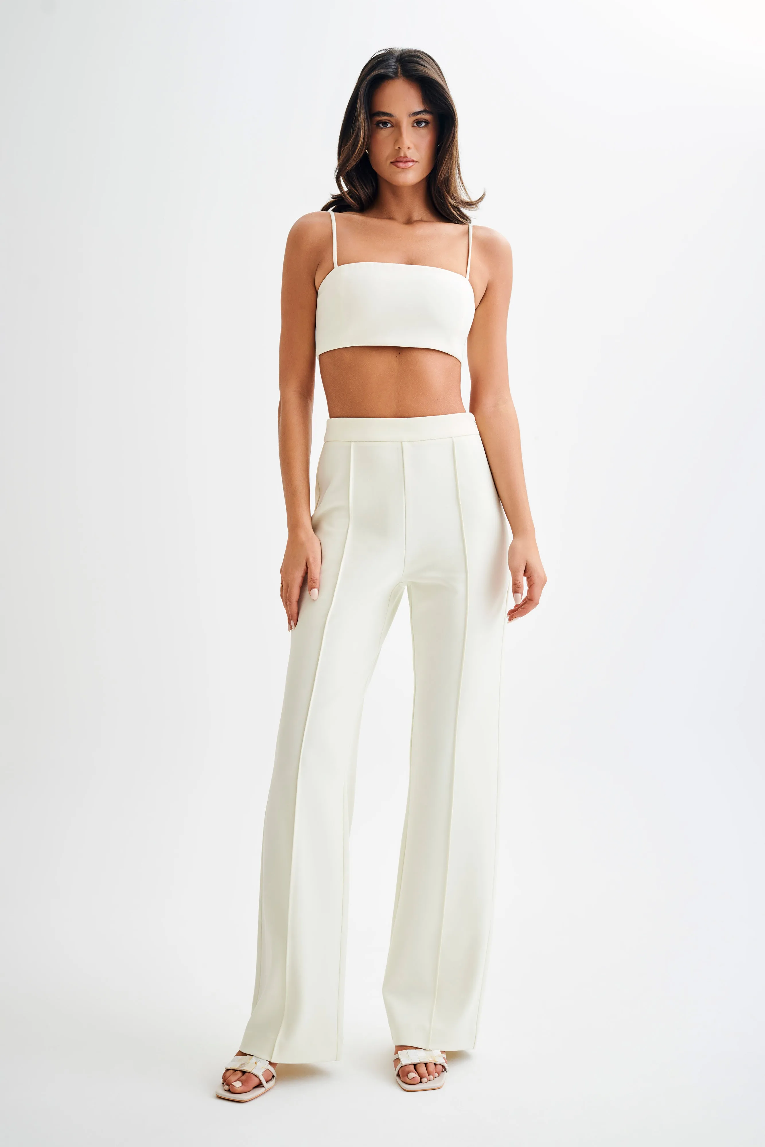 TearResistantWeave Ribbed Hemline Perry Suiting Crop Top - Ivory