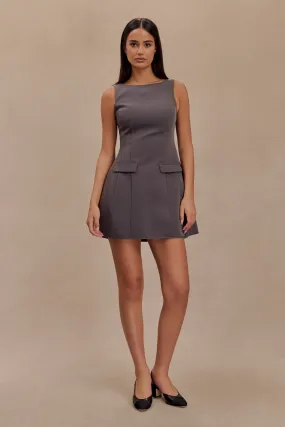 Evanna Sleeveless Suiting Mini Dress - Charcoal Grey Work Comfort