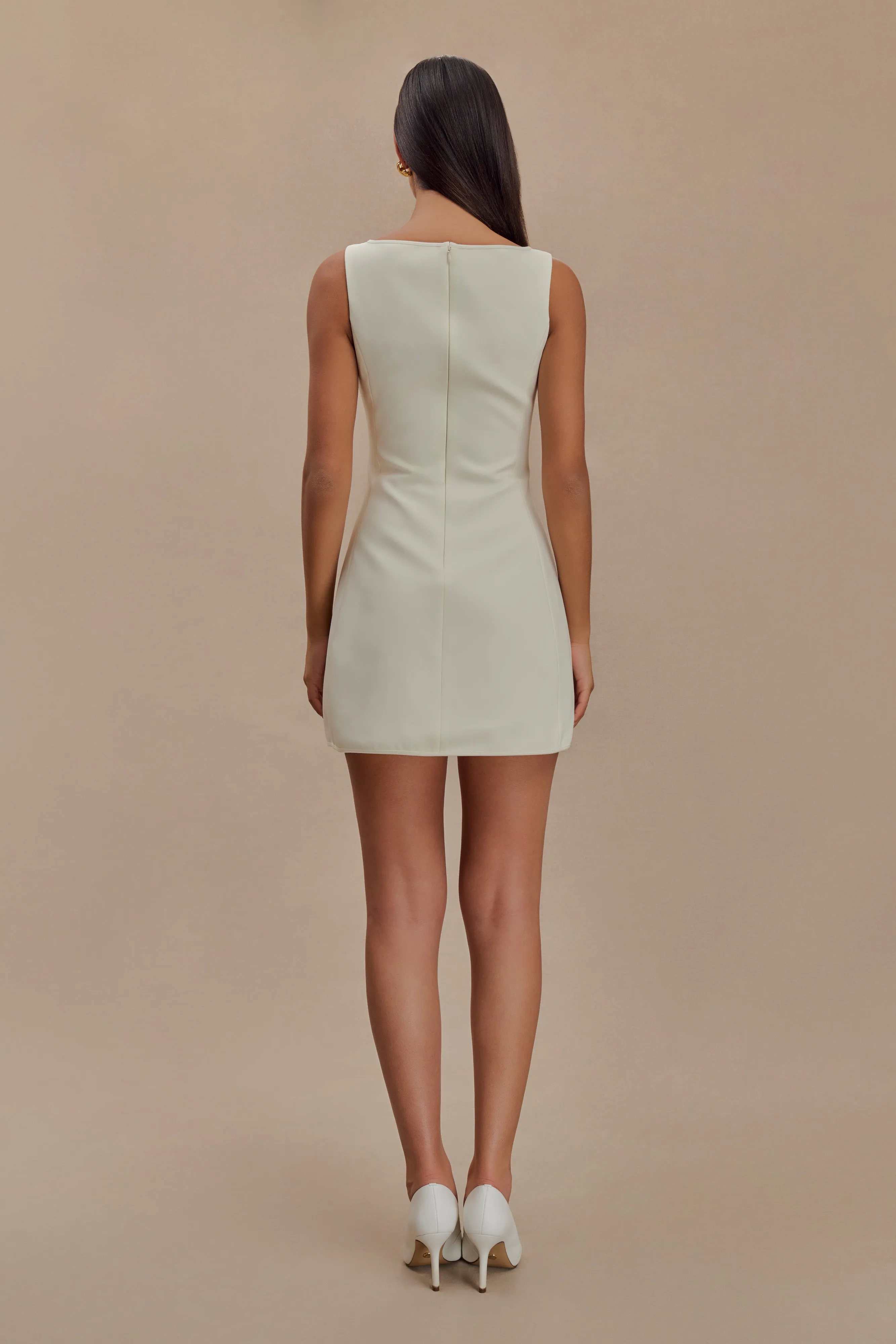 Evanna Sleeveless Suiting Mini Dress - Ivory Glam Touch Event Favorite