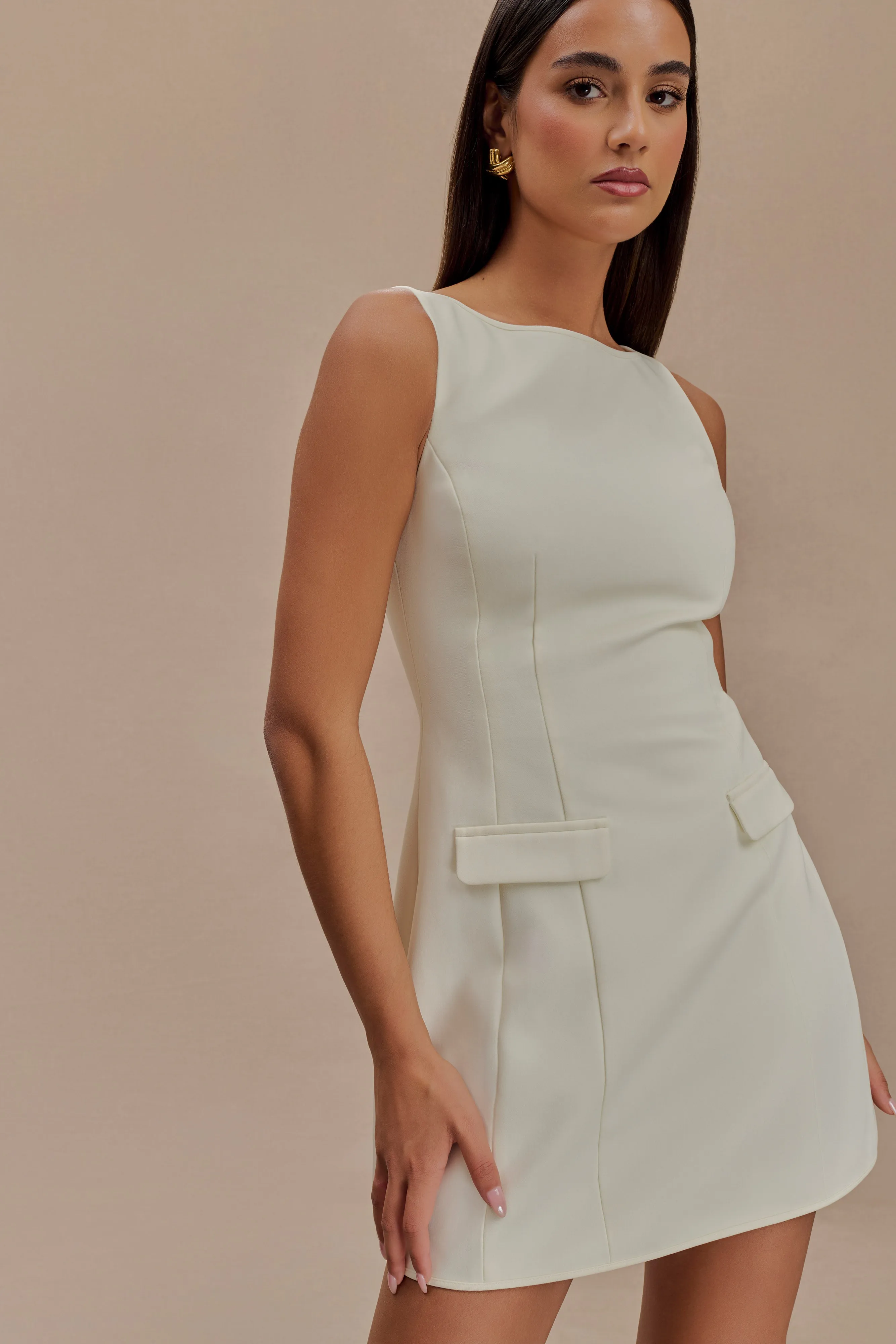 Soft Feel Quick Look Evanna Sleeveless Suiting Mini Dress - Ivory
