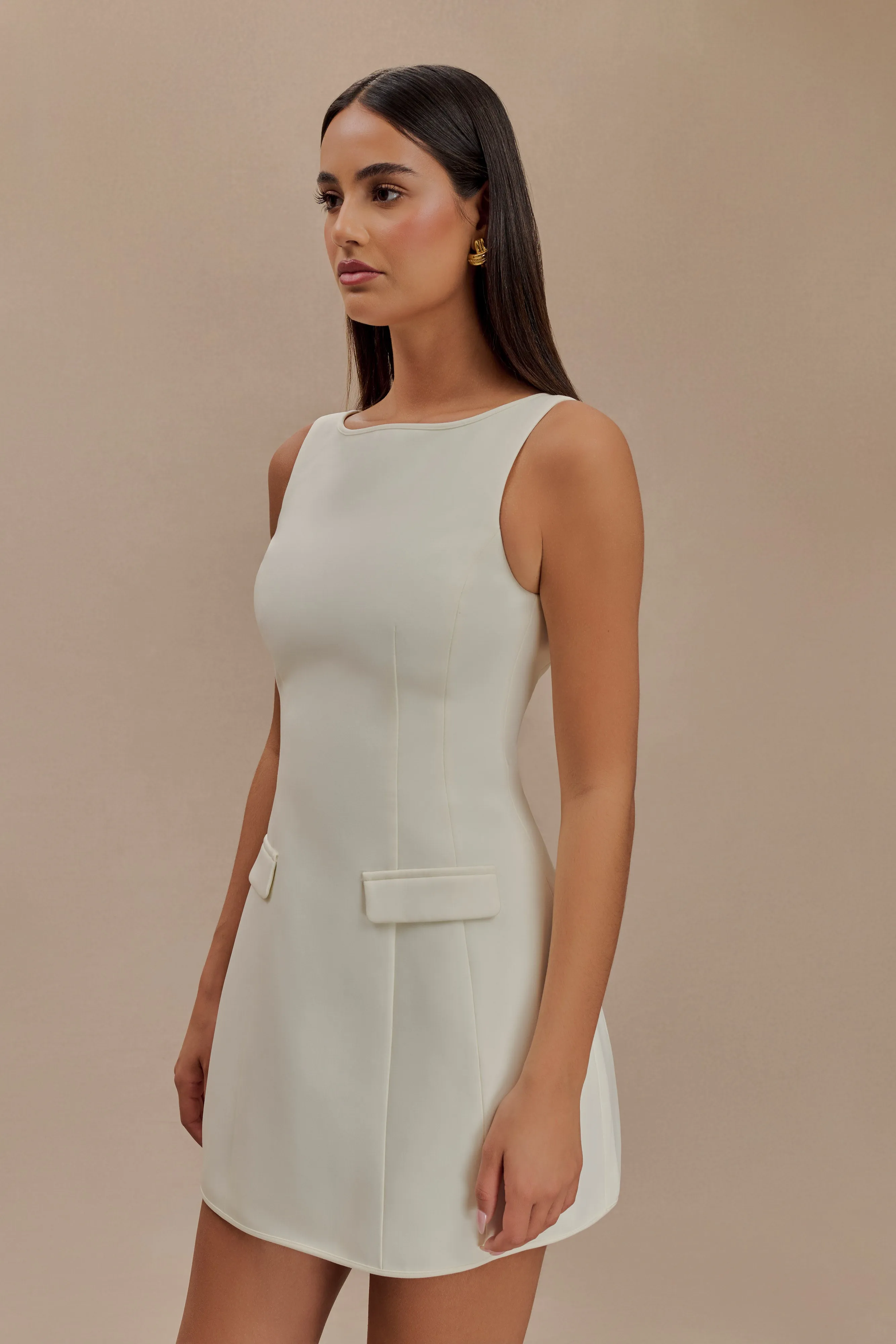 Smooth Mood Sophisticated Touch Evanna Sleeveless Suiting Mini Dress - Ivory