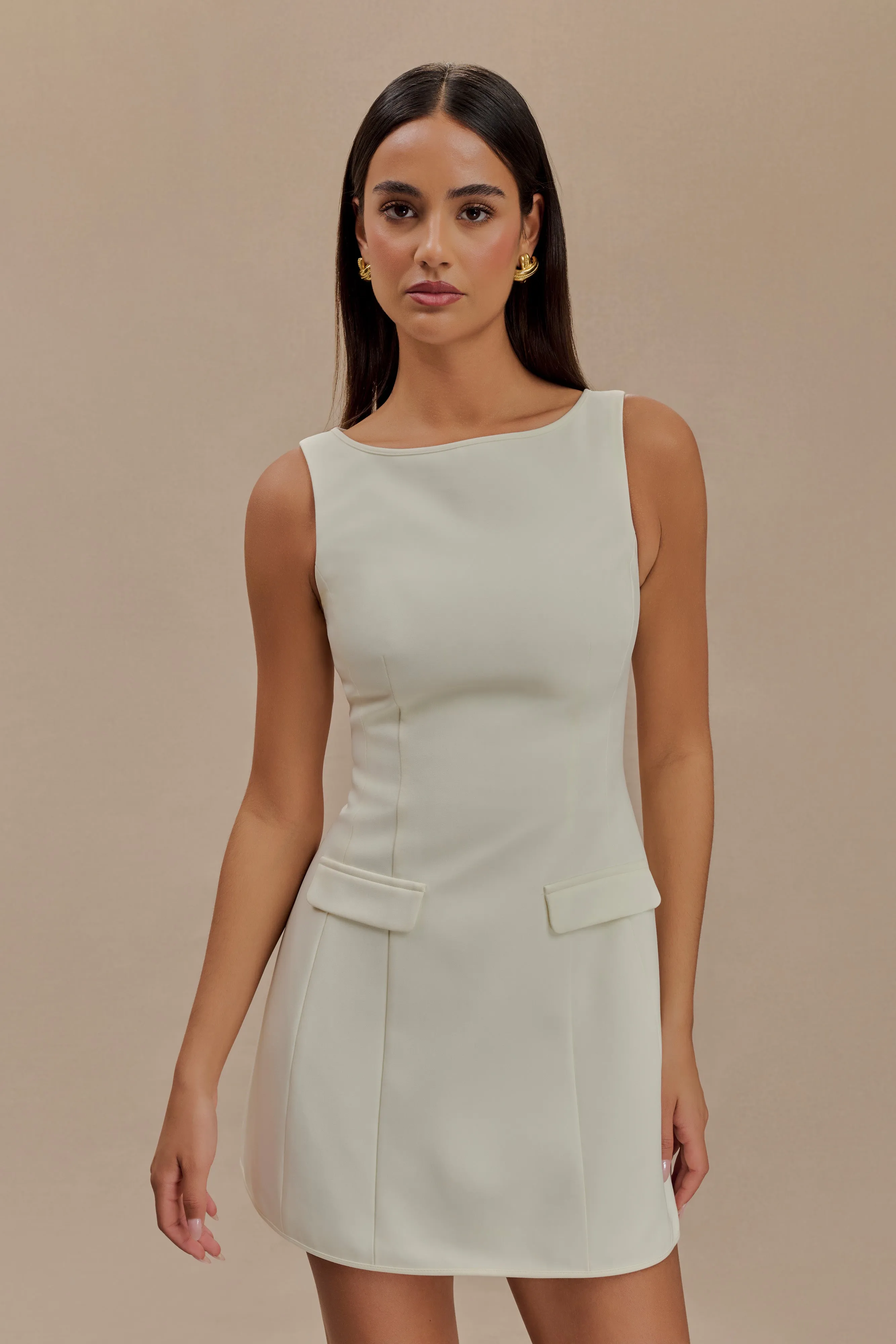 Evanna Sleeveless Suiting Mini Dress - Ivory Comfy and Chic