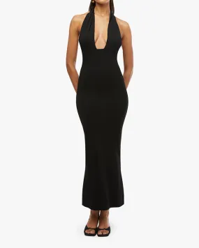 Knit Halter Maxi Dress Scoop-Neck Gentle Texture