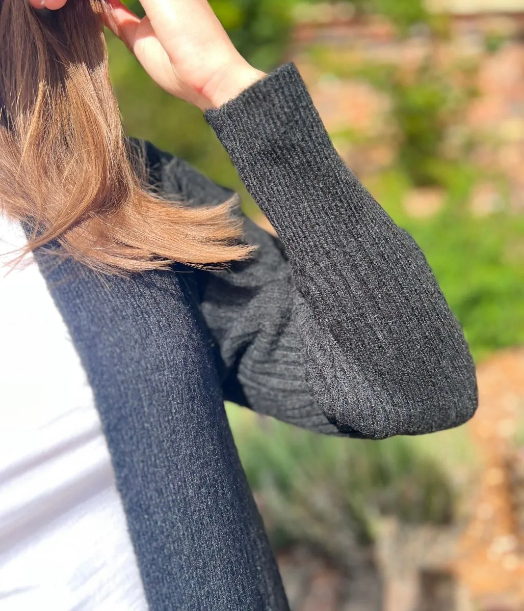 Black Ribbed Edge to Edge Longline Cardigan Trendy Comfort