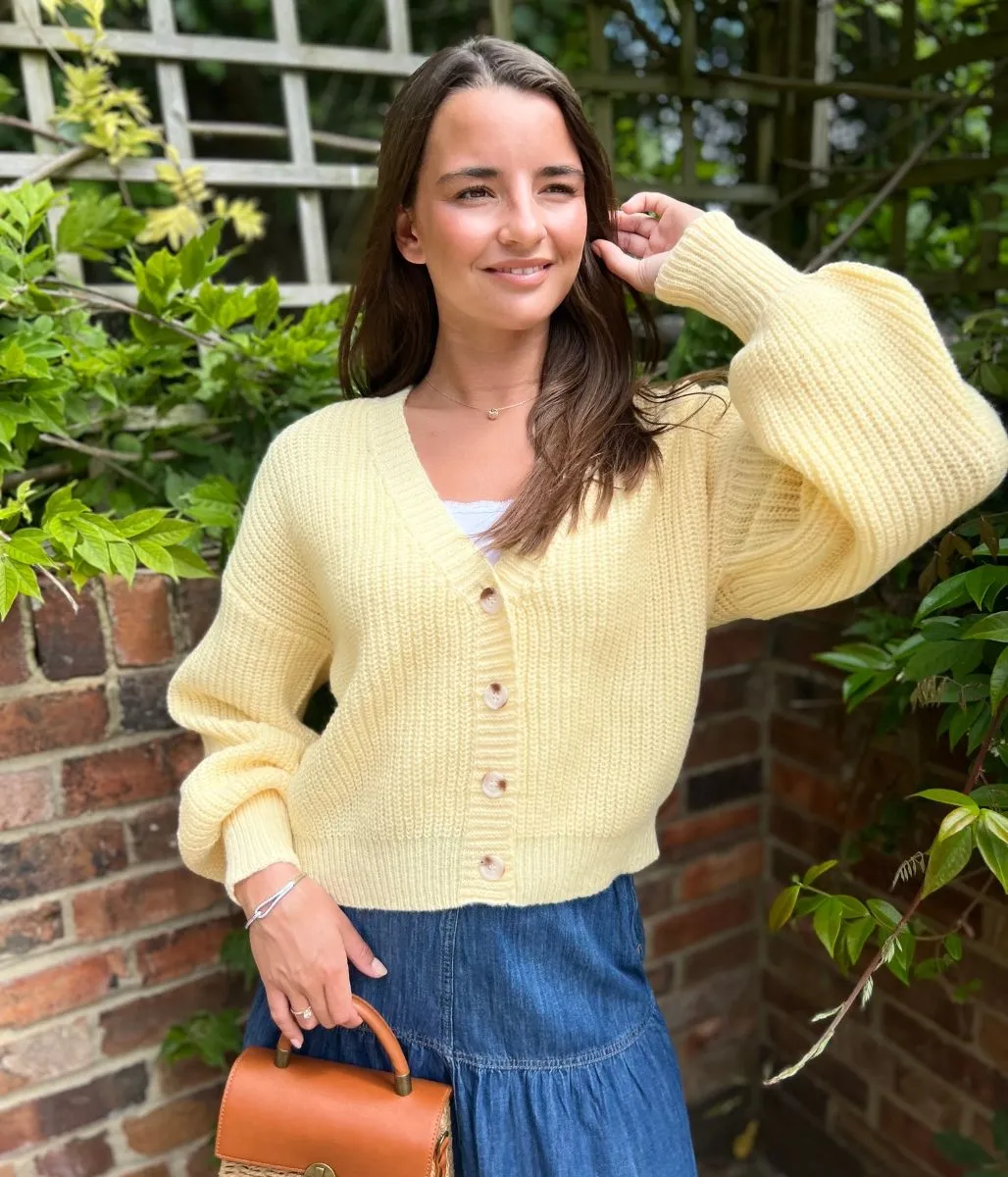 Casual Knit Wear Comfort Layer Vanilla Yellow Slouchy Cardigan