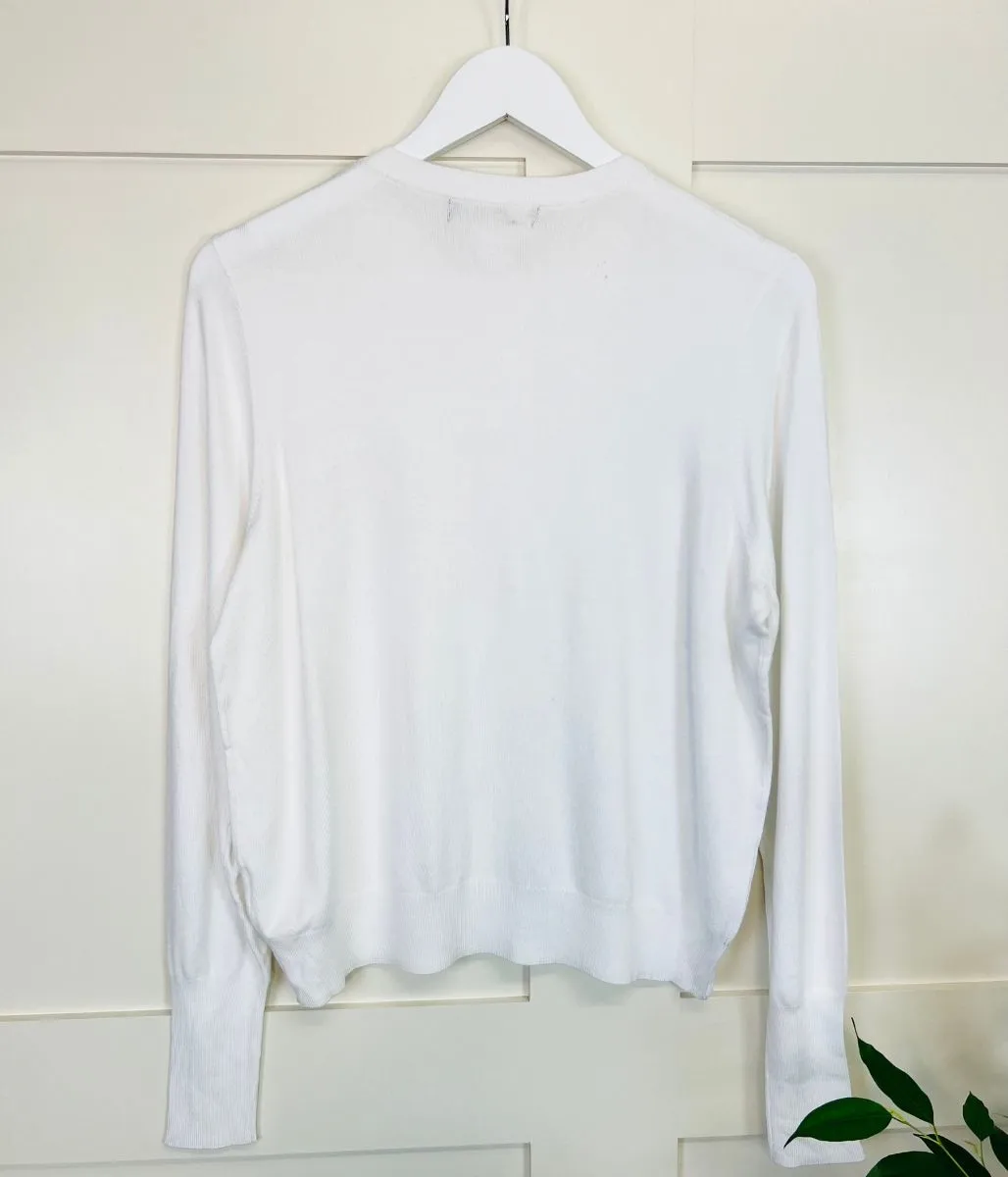 Cozy Piece White Classic Round Neck Cardigan