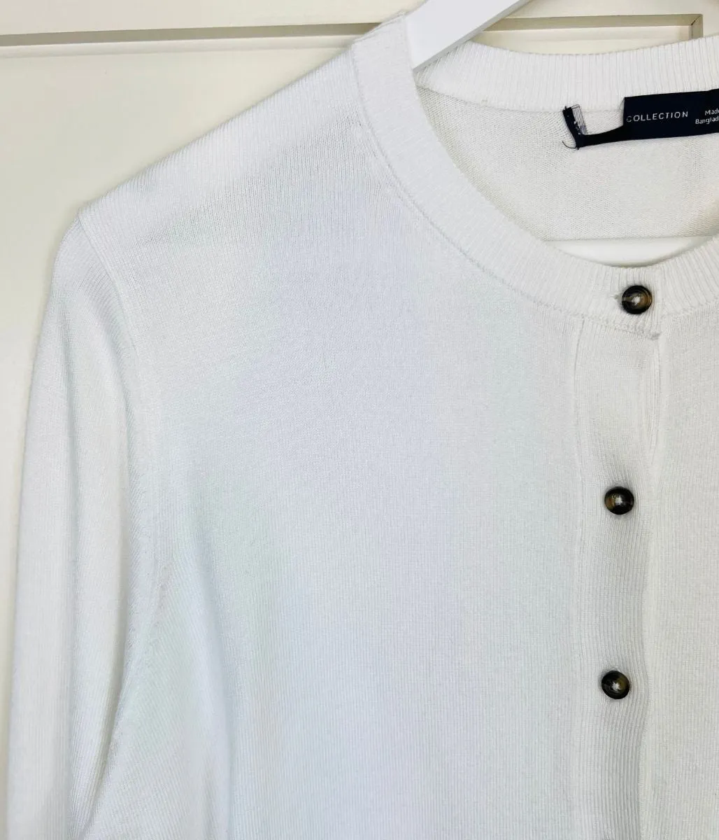 White Classic Round Neck Cardigan Light Stretch Wear
