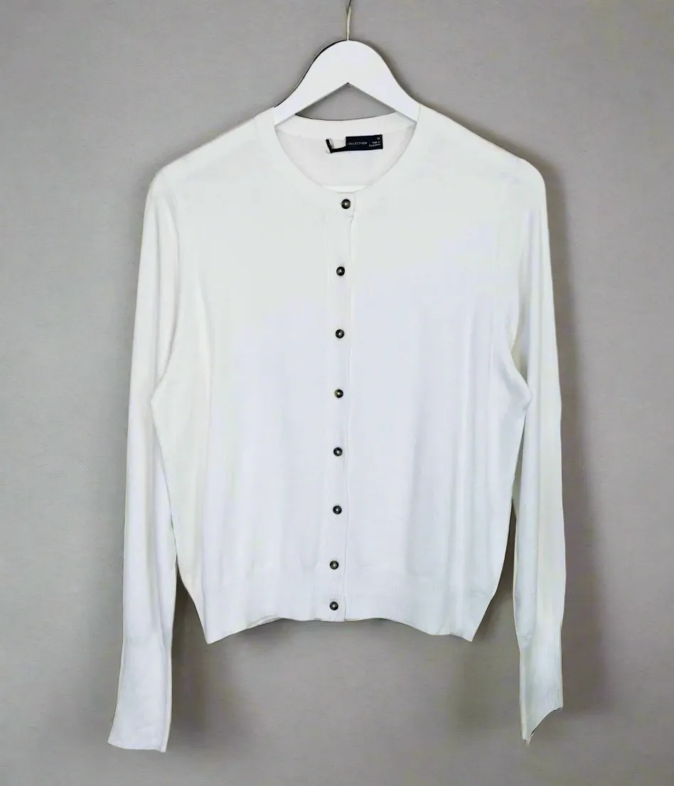 Cozy Warm Layer Versatile Look White Classic Round Neck Cardigan