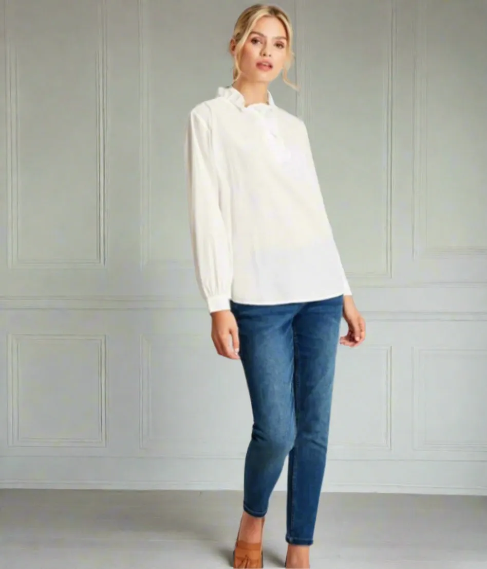 CompressionFreeCuffs Lightweight Fabric Ex Joules White Melanie Ruffle Blouse