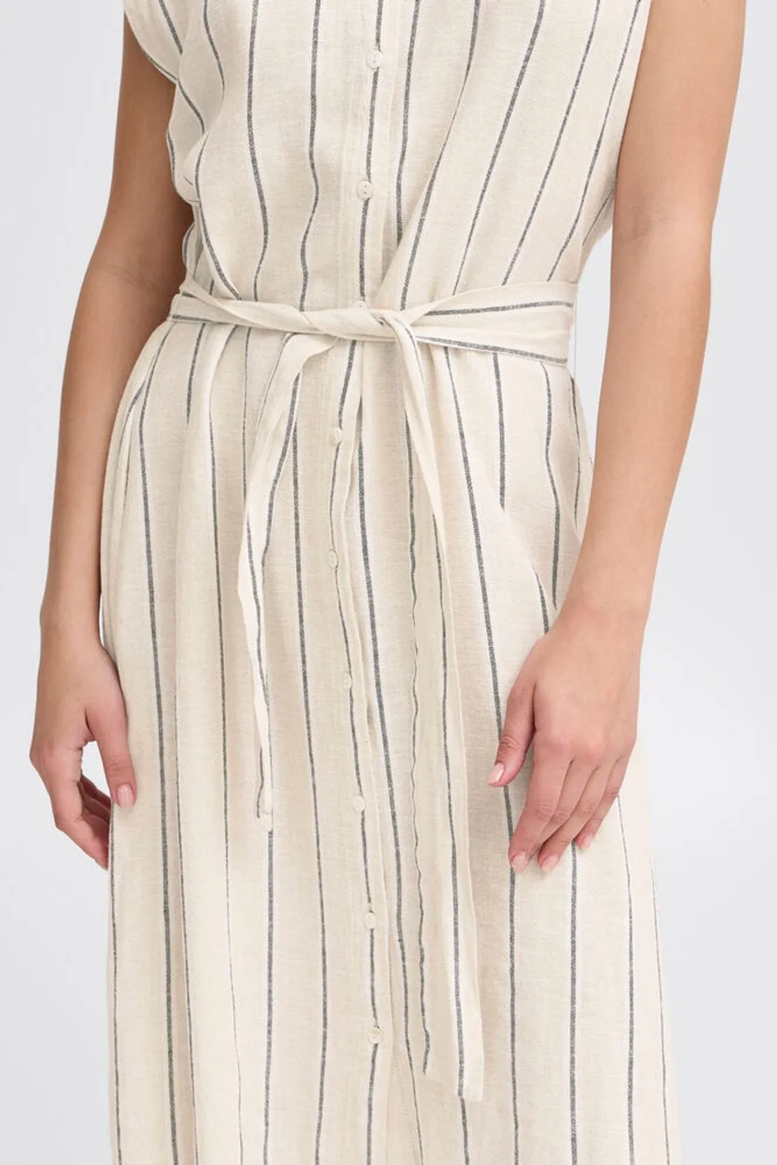 NATURAL ECRU AND NAVY STRIPE DRESS Sunny Lace Pure Fabric