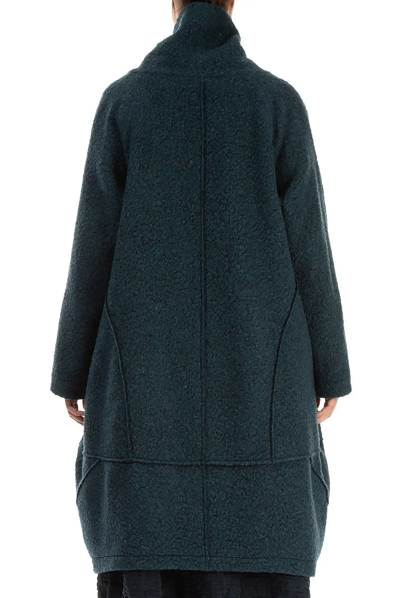 Reinforced Collar Structure Balloon Teal Plush Wool Cotton Coat
