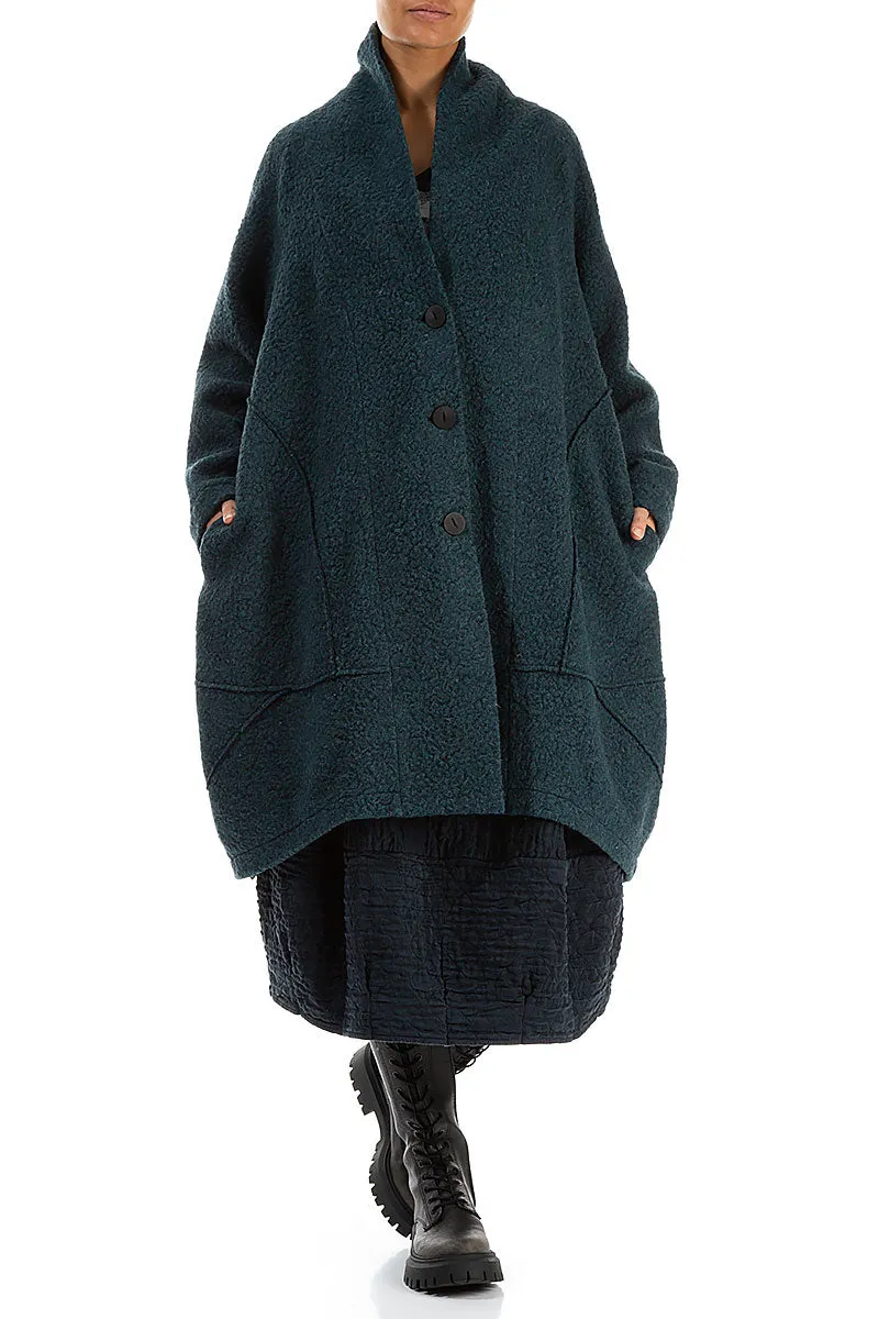 Balloon Teal Plush Wool Cotton Coat Seamless construction