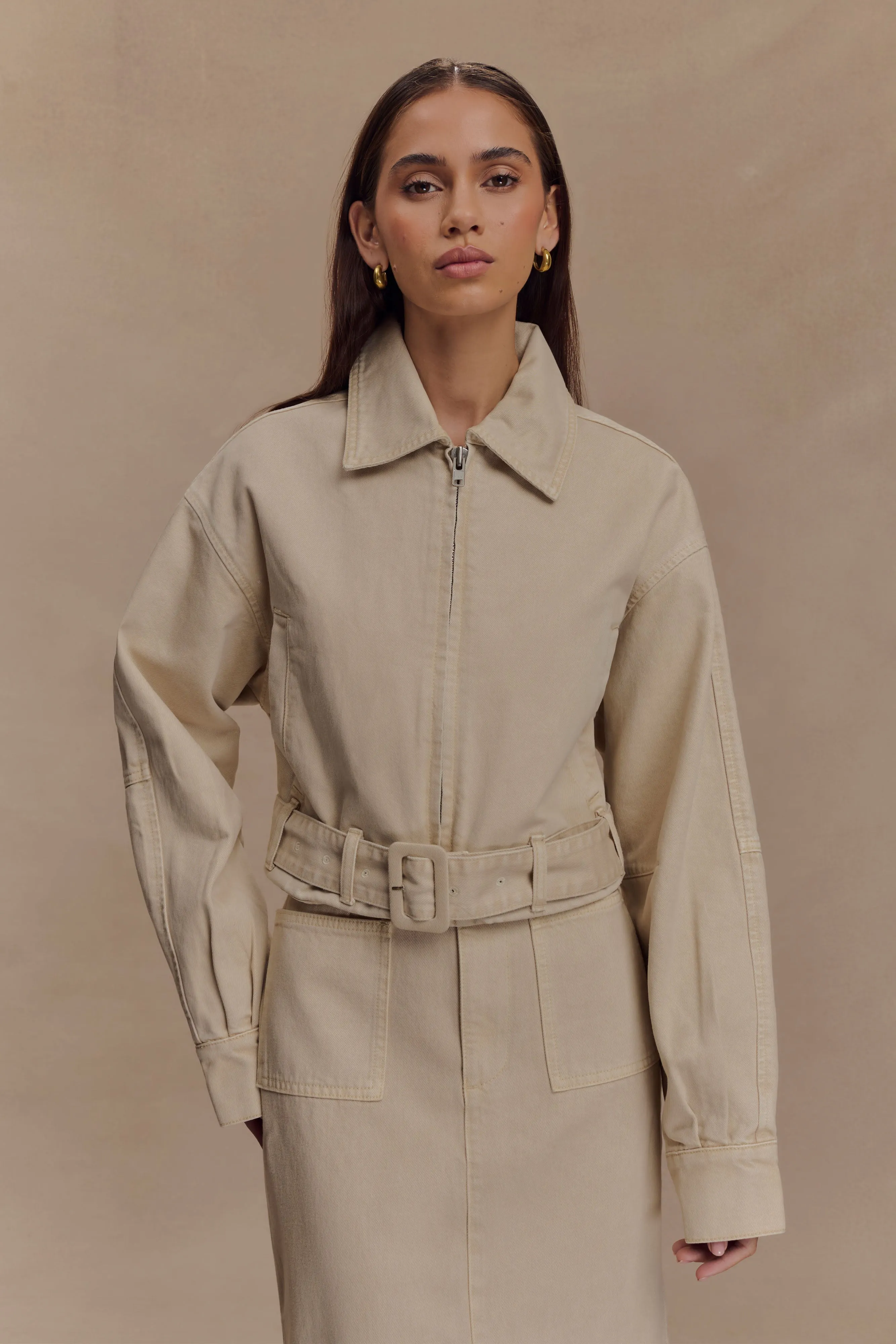 Noise Free Zippers Comfort Fit Cut Fallon Cropped Denim Jacket - Stone Wash