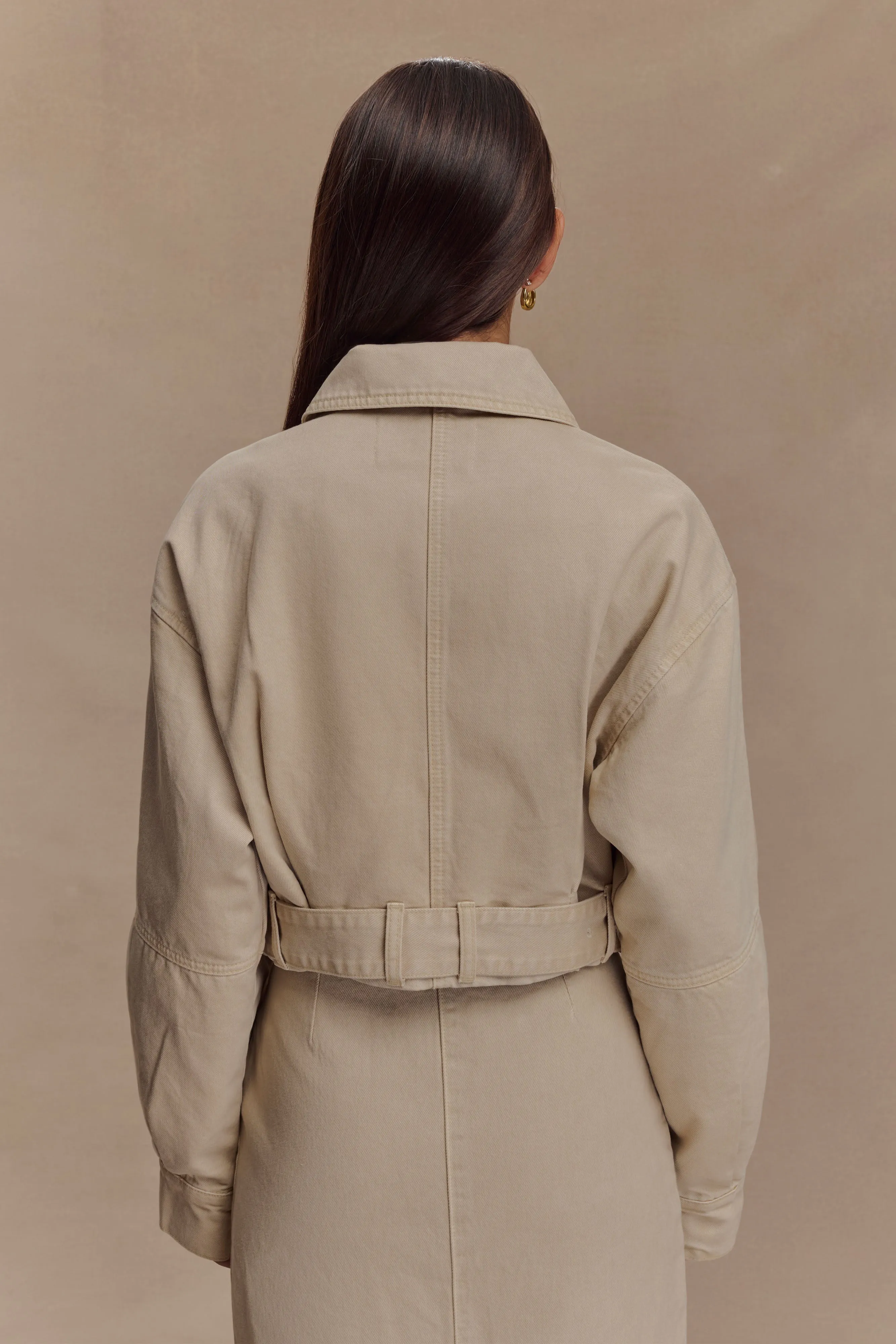 Fallon Cropped Denim Jacket - Stone Wash Impact Absorbing Back Panels