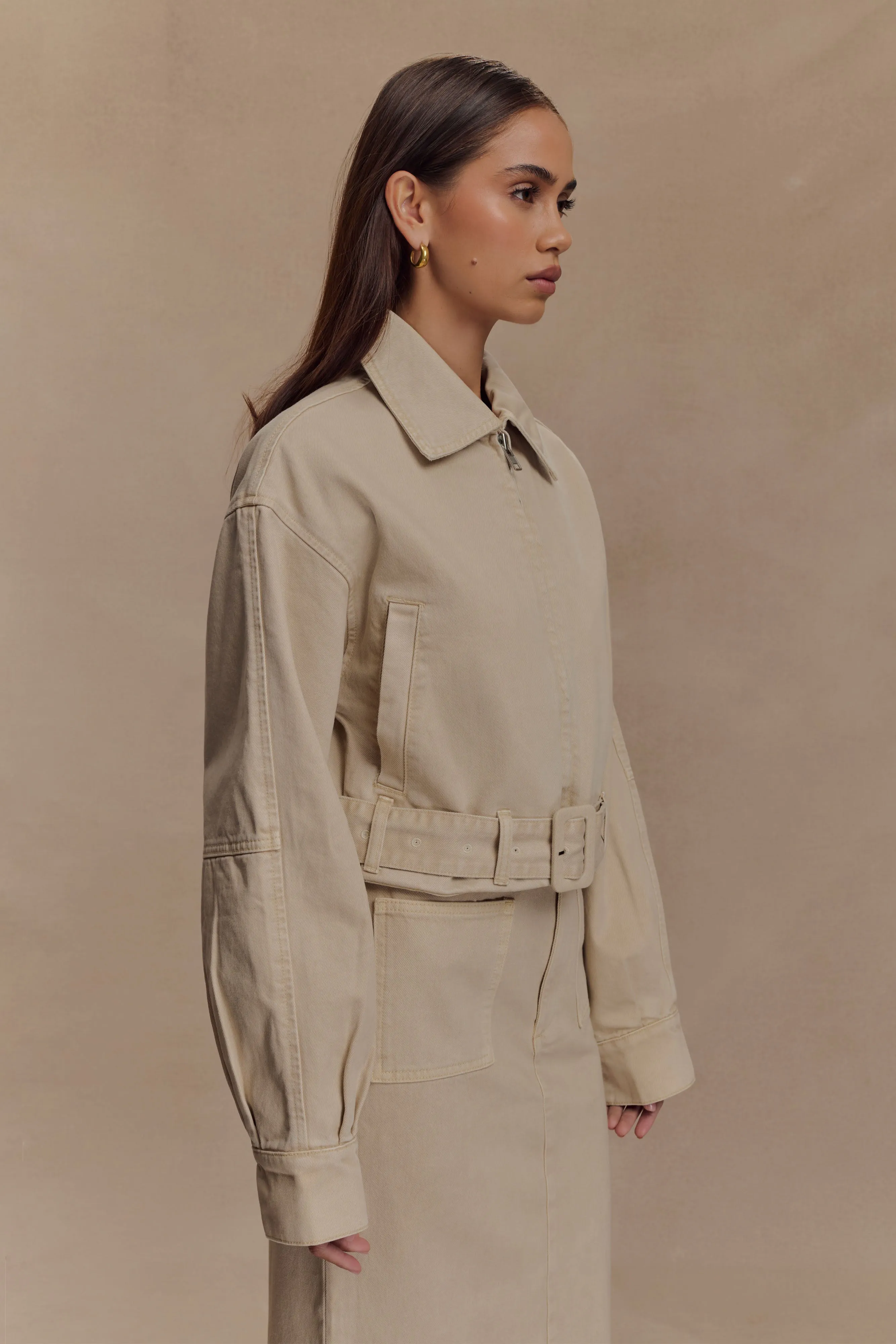 Fallon Cropped Denim Jacket - Stone Wash Abrasion Resistant Panels