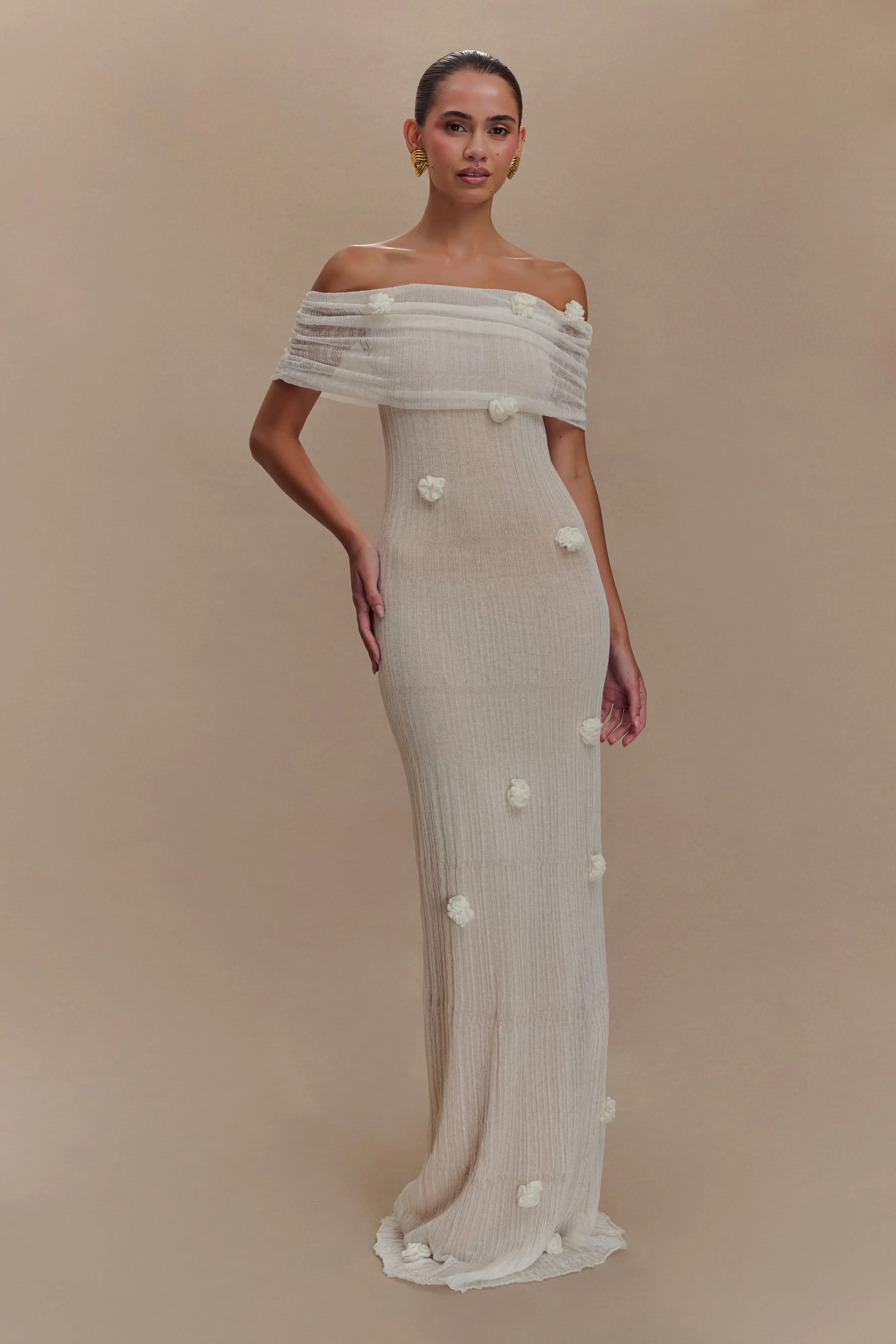 Layered Fit Quick Fit Brynn Orchid Knit Maxi Dress - Ivory