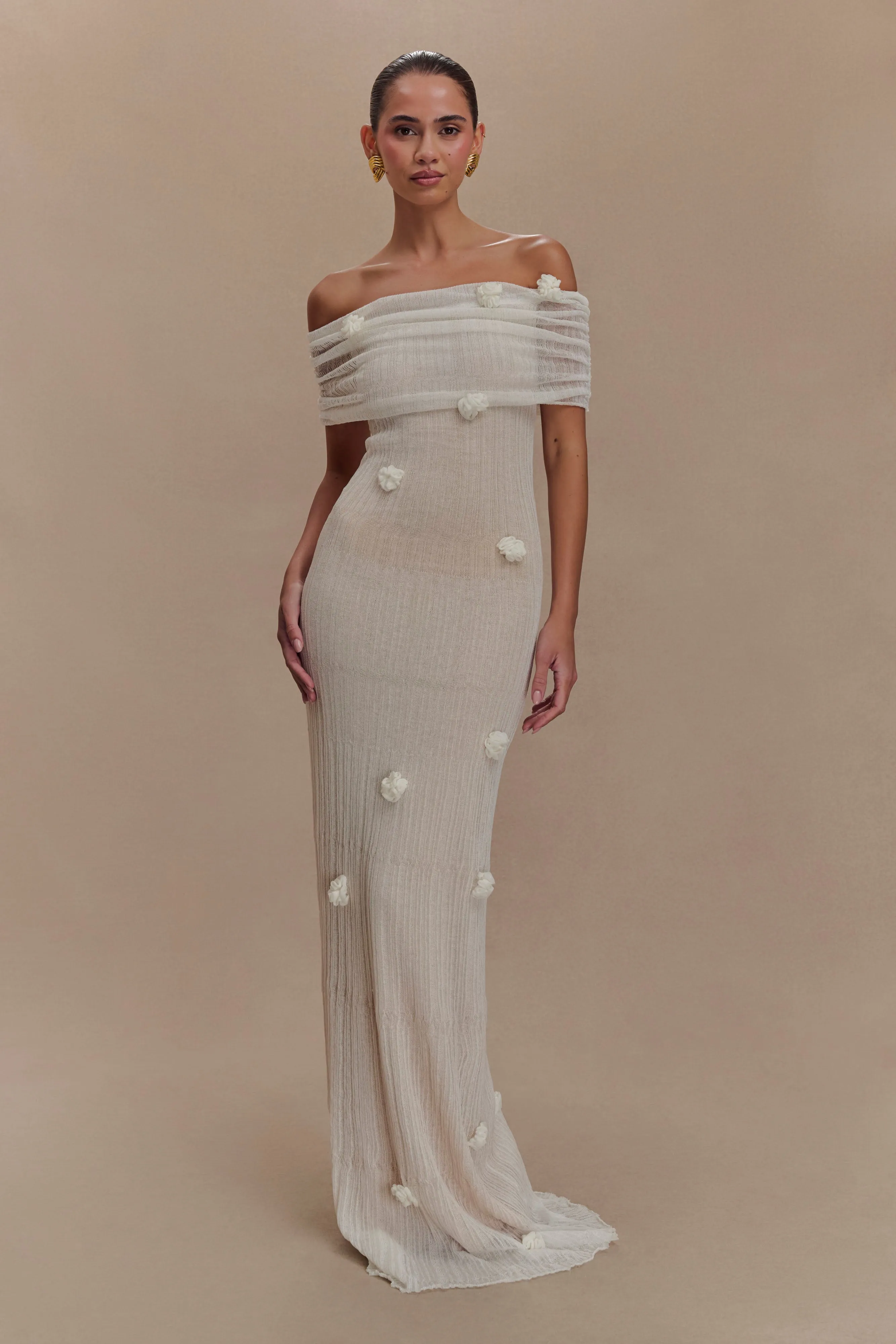 Comfortable Cut Crisp Texture Brynn Orchid Knit Maxi Dress - Ivory