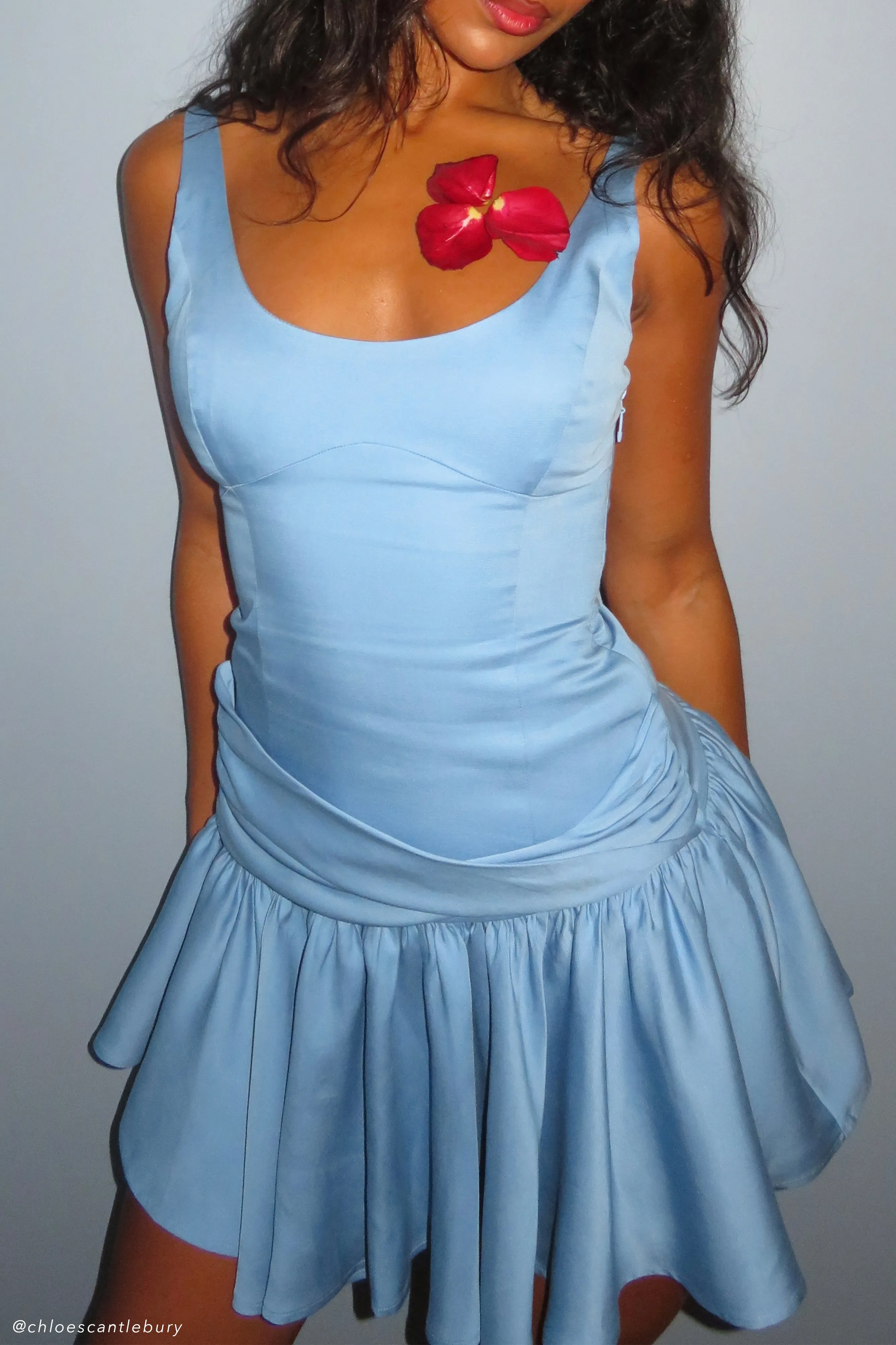 Alvara Cotton Puffy Mini Dress - Iris Blue Villa Light