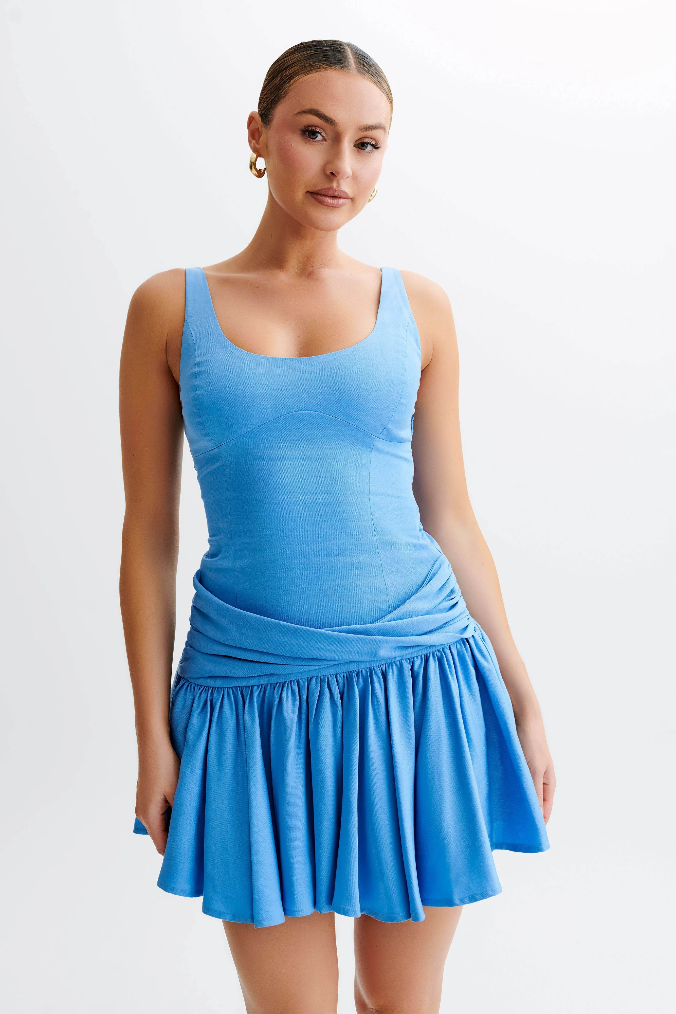 Alvara Cotton Puffy Mini Dress - Iris Blue Comfy and Chic Soft Wear