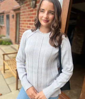 Grey Wide Ribbed Jumper Slim Waist Winter Comfort Wear
