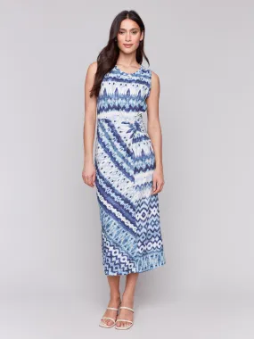All-Day Comfort Wear Chic Direction Sleeveless Cotton Dress with Faux Knot Detail - Lake Tahoe
