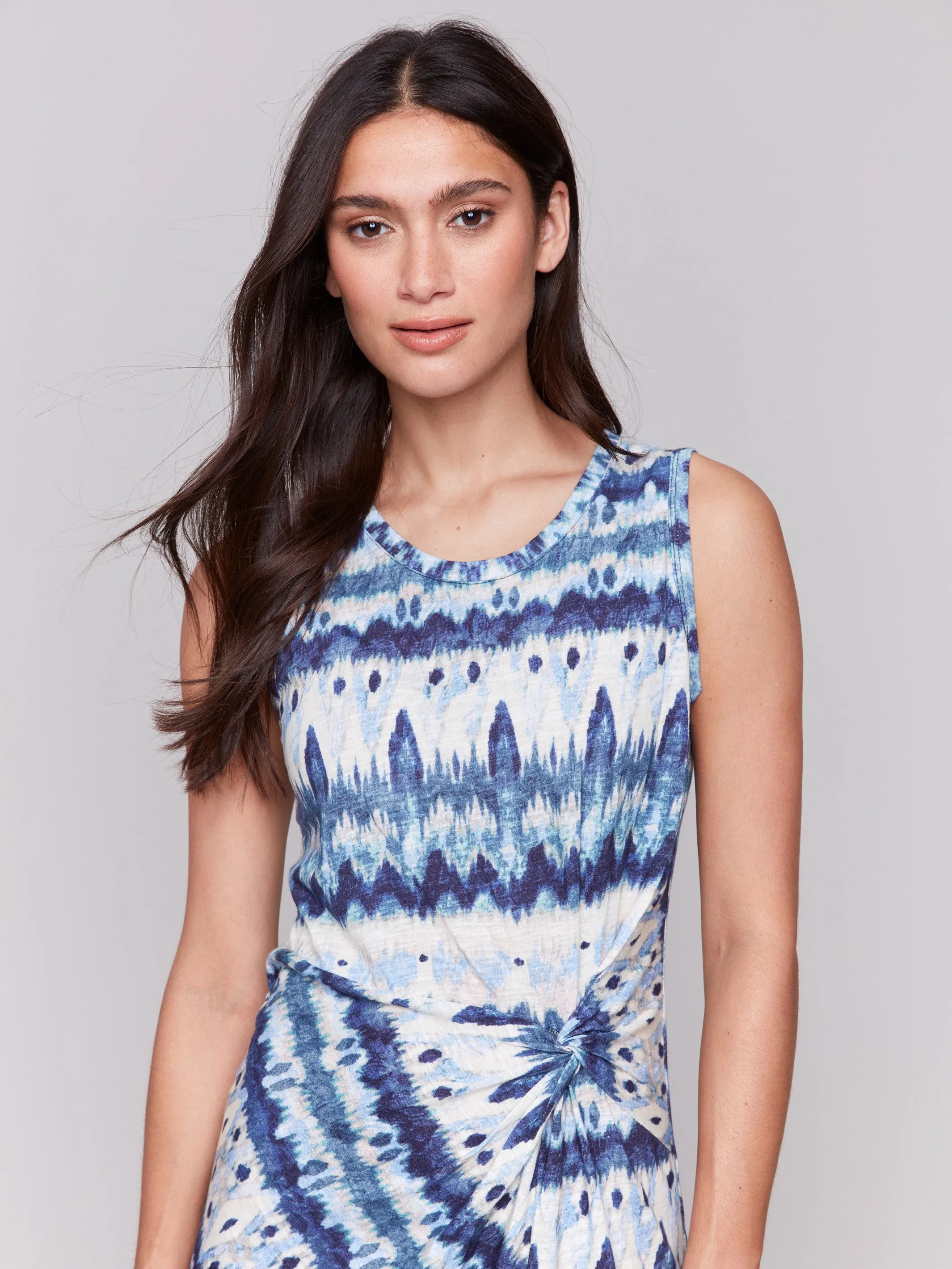Calm Fit Sleeveless Cotton Dress with Faux Knot Detail - Lake Tahoe