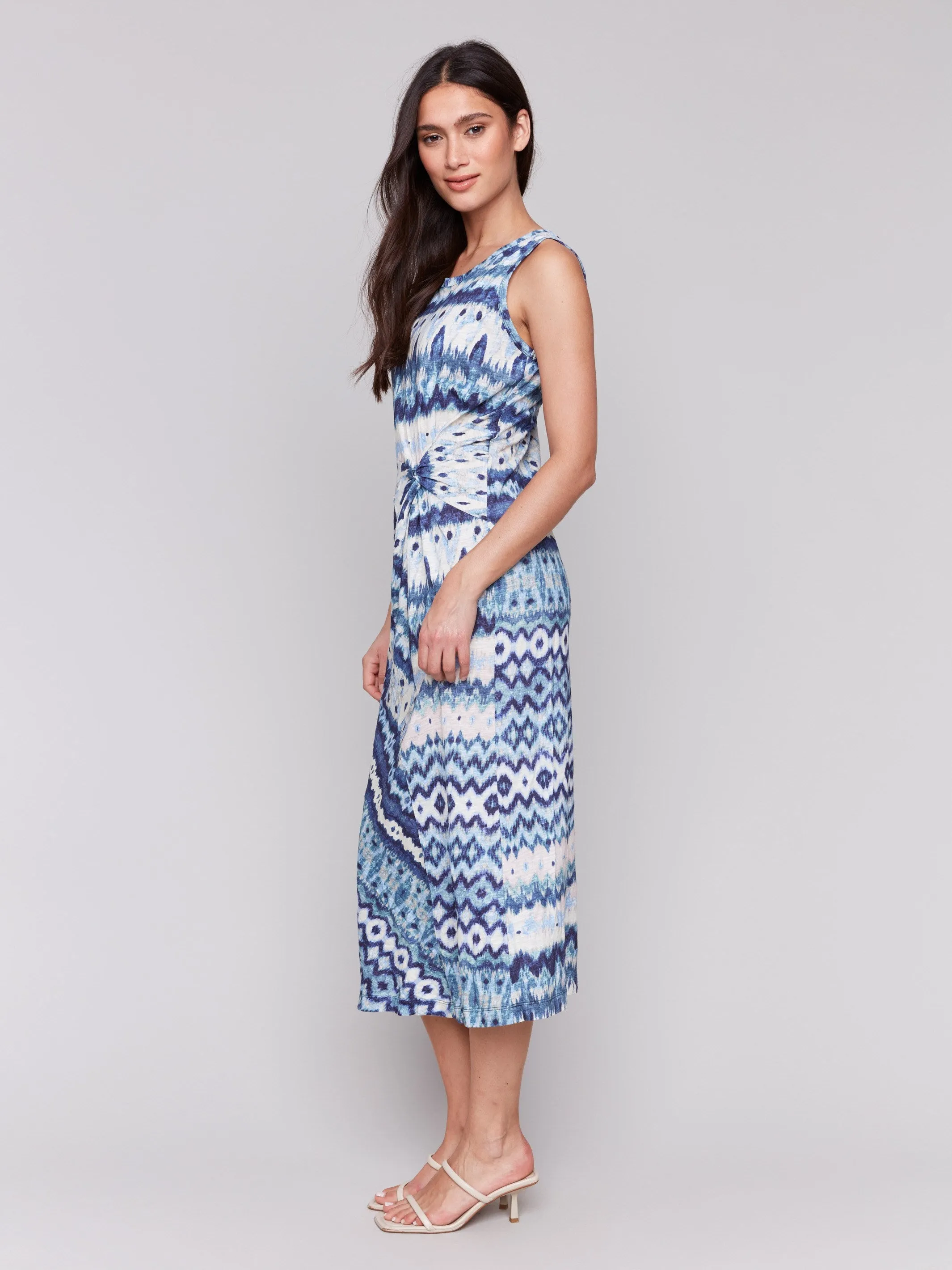Sleeveless Cotton Dress with Faux Knot Detail - Lake Tahoe Relax Draping Functional-Design
