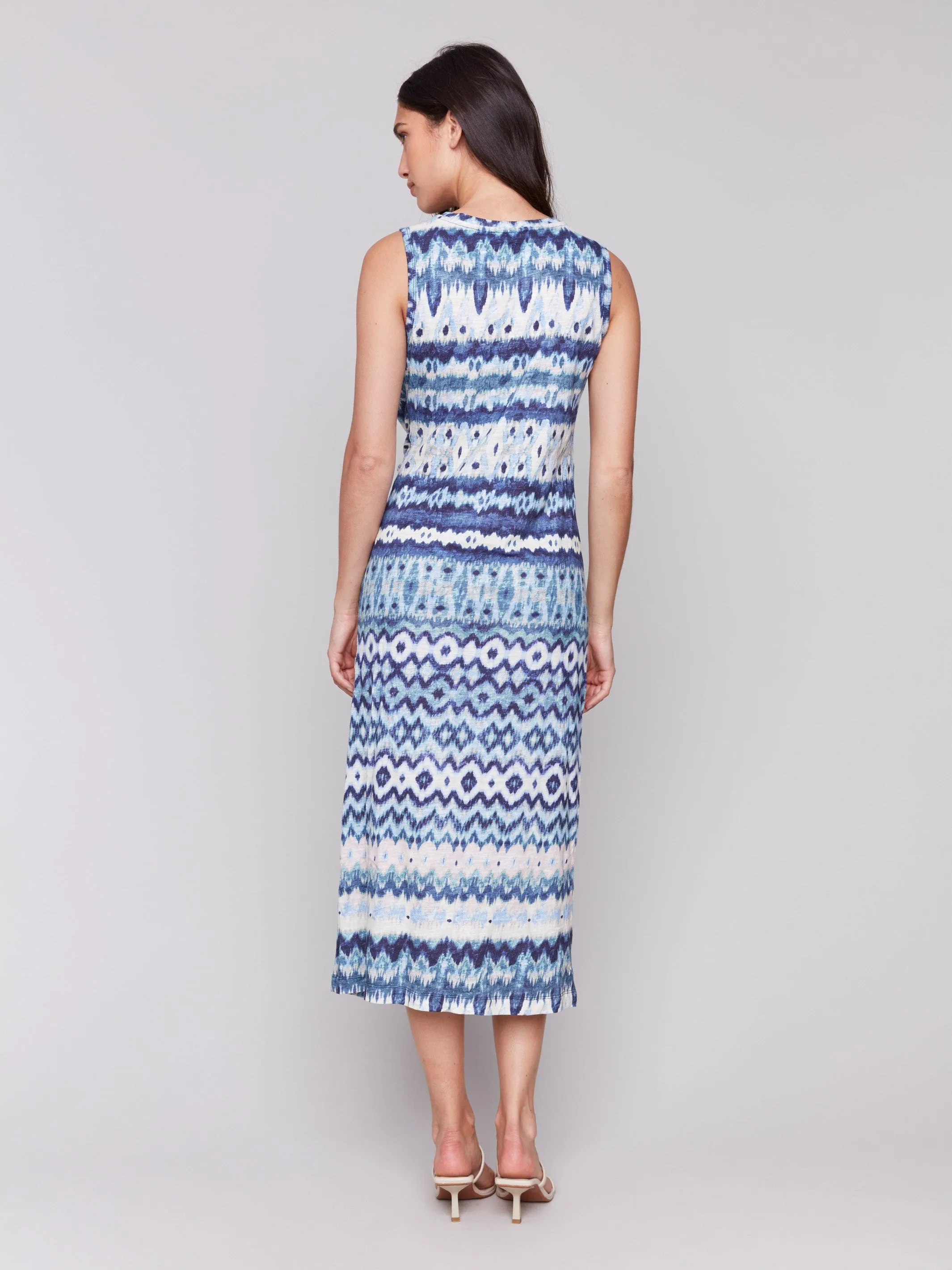 Clean Flow Gloss Finish Sleeveless Cotton Dress with Faux Knot Detail - Lake Tahoe