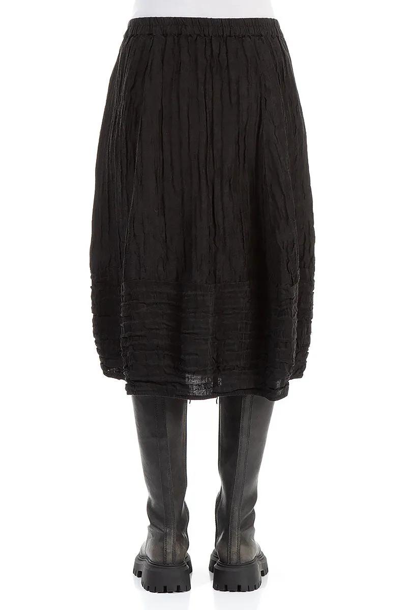 Street Attire Hidden Zipper Balloon Black Crinkled Silk Linen Skirt