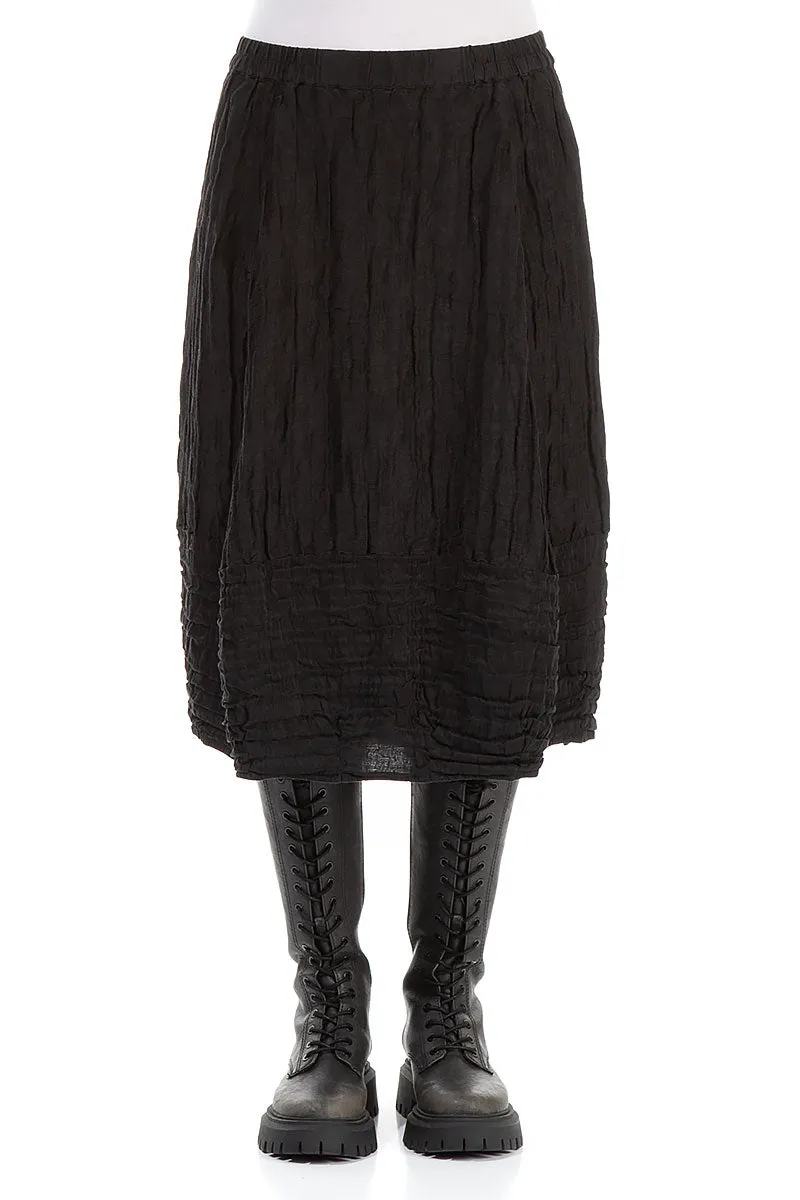 Balloon Black Crinkled Silk Linen Skirt Breathable Lining Soft Tones