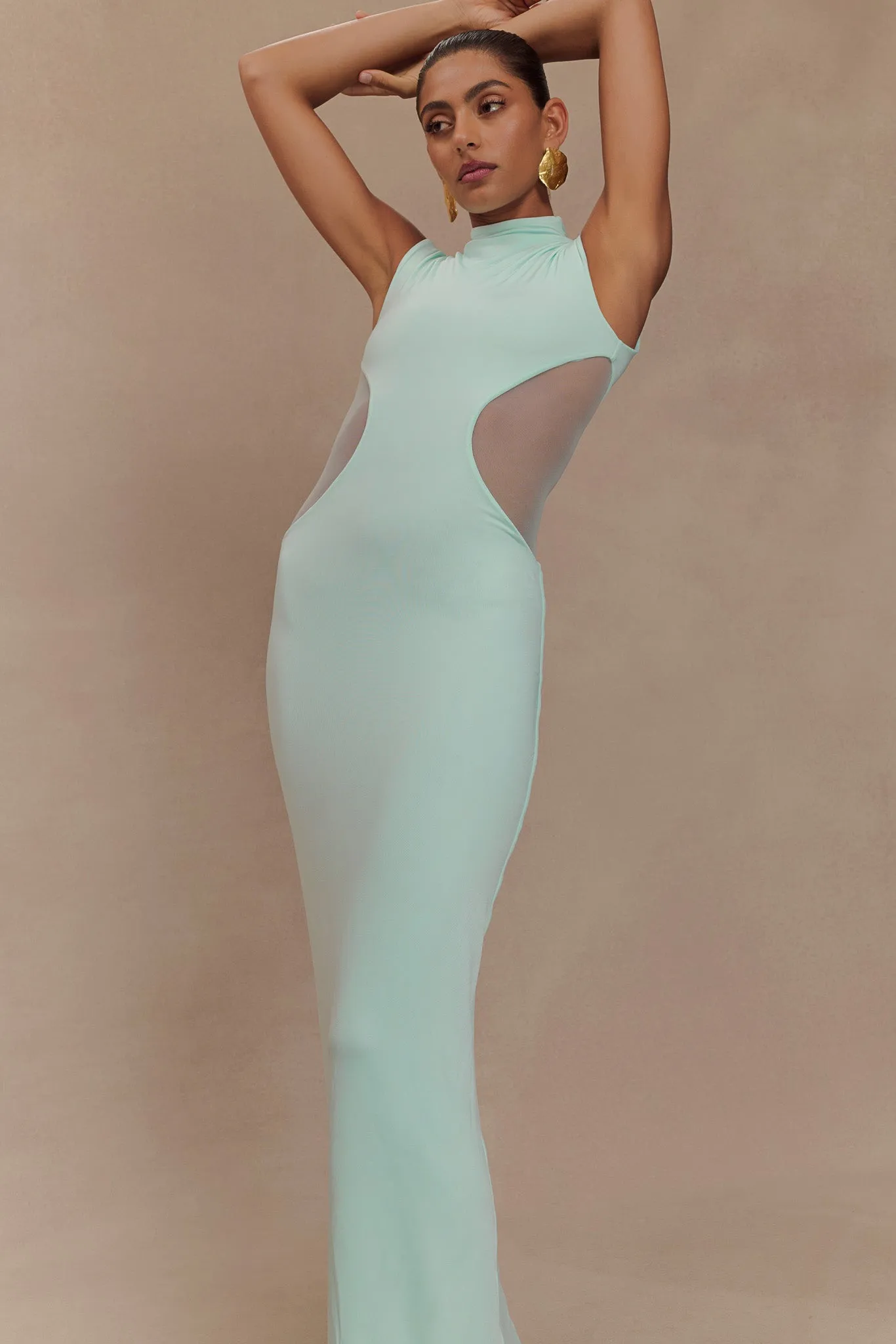 Effortless Look Massie Slinky And Mesh Maxi Dress - Lagoon