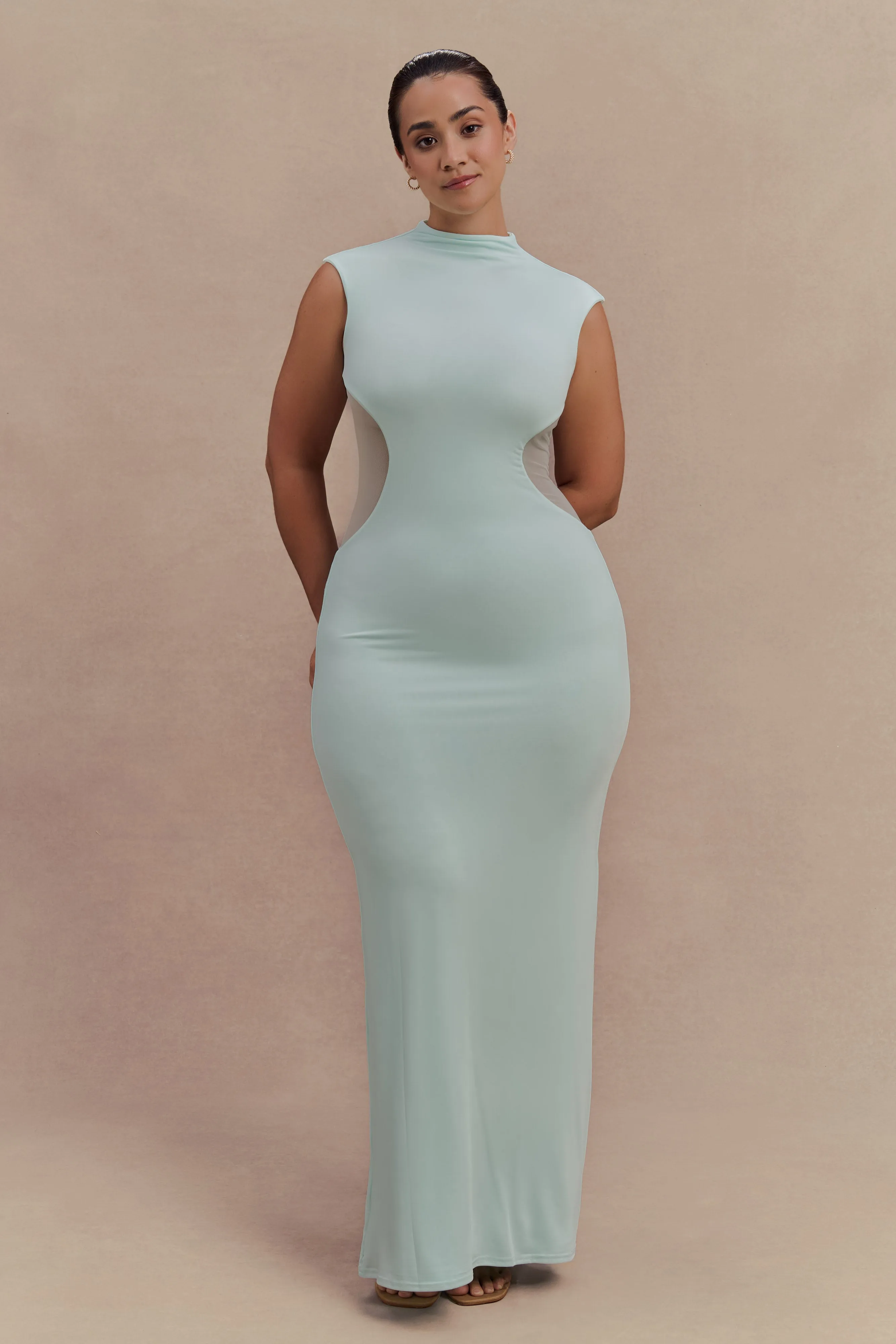 Contemporary Vibe Vintage Style Massie Slinky And Mesh Maxi Dress - Lagoon