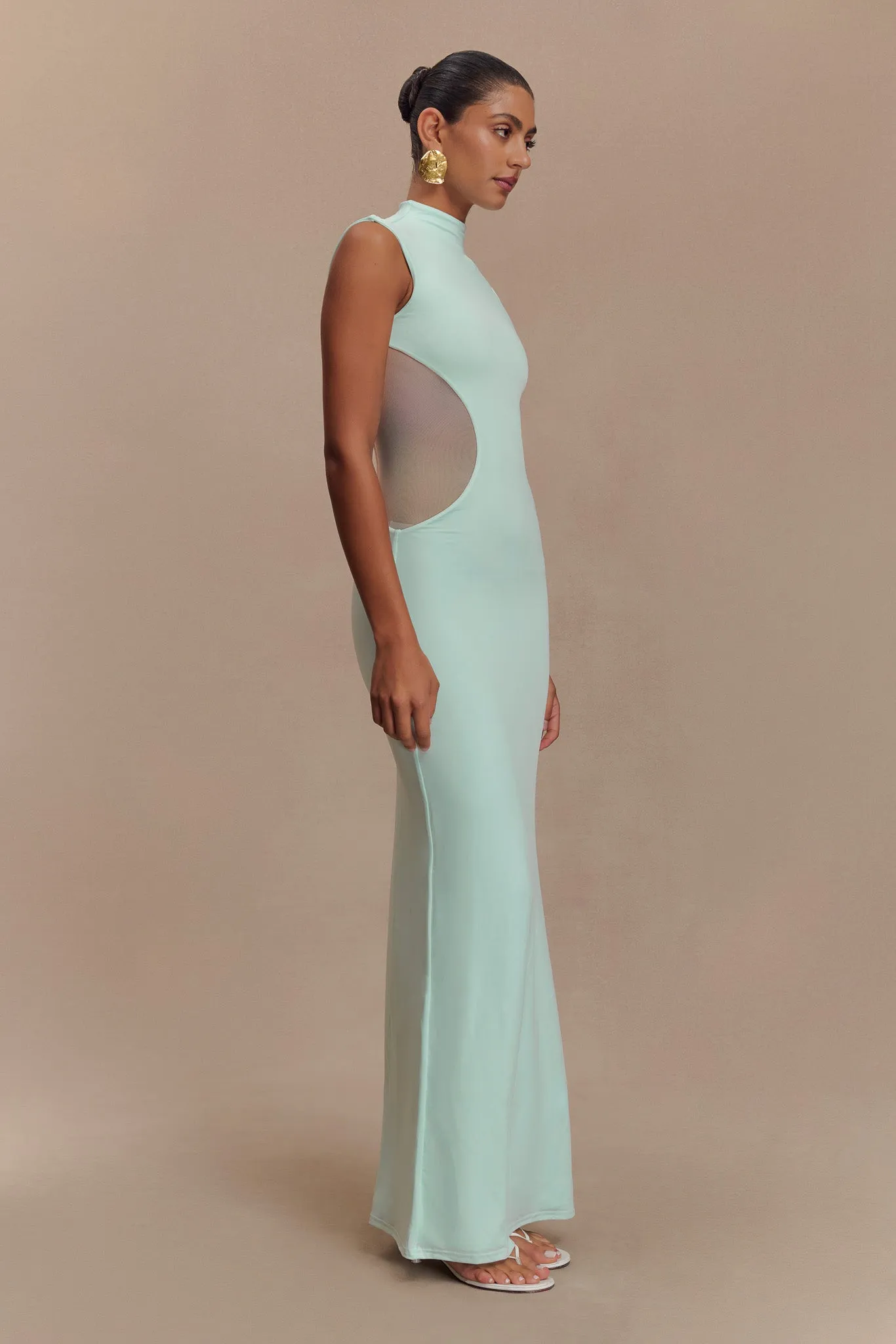 Massie Slinky And Mesh Maxi Dress - Lagoon Garden-Party