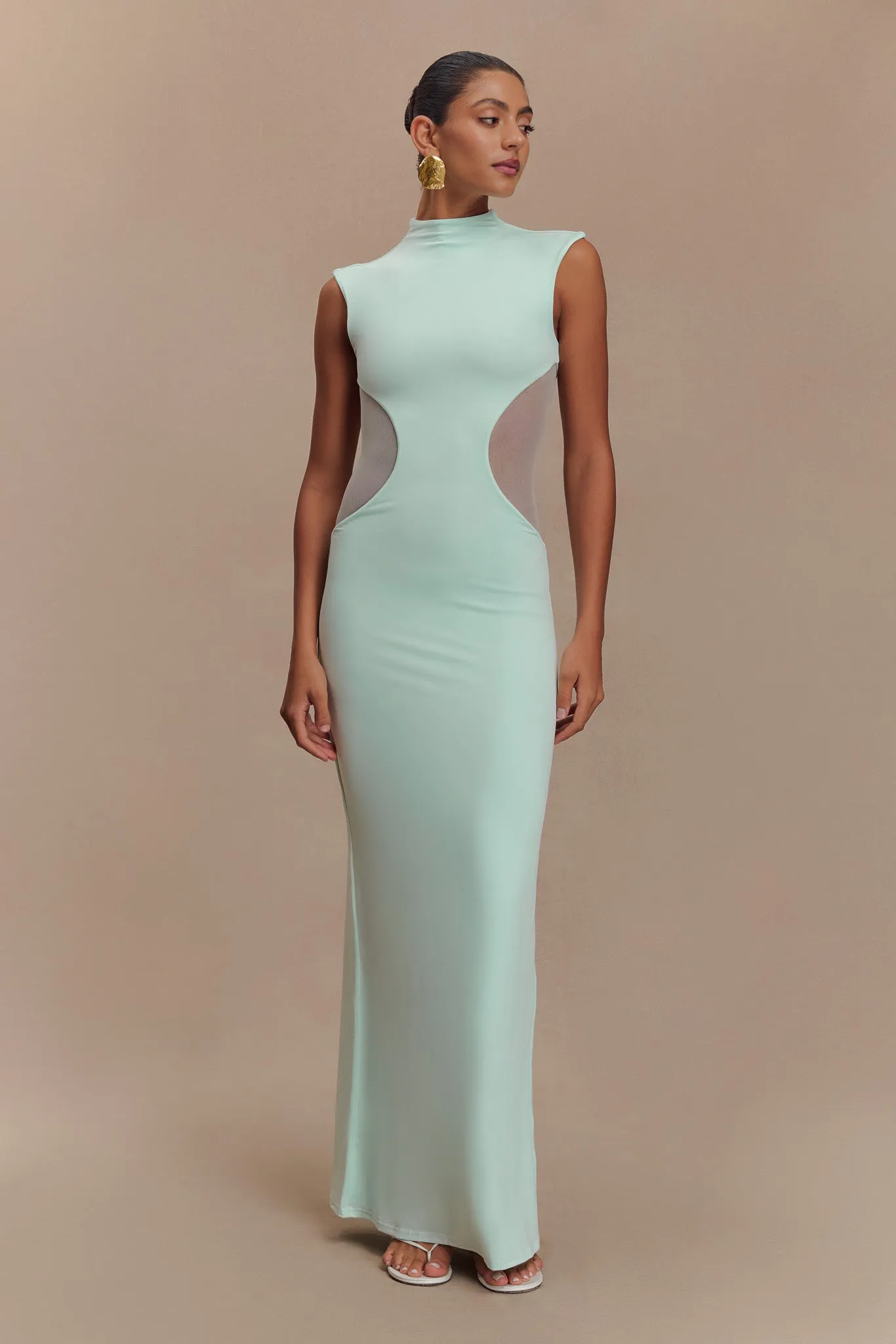 Linen-Blend Delicate Edge Massie Slinky And Mesh Maxi Dress - Lagoon