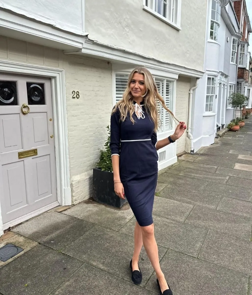 Quilted-Lining plus-size Navy Layla Ponte Dress