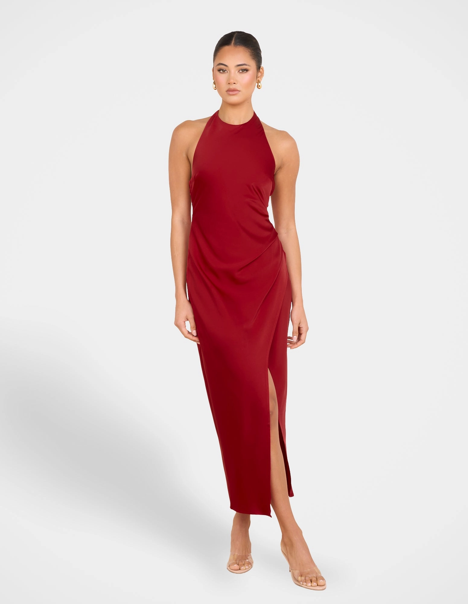 Joy Glow Everyday Piece Niala Halter Satin Maxi Dress