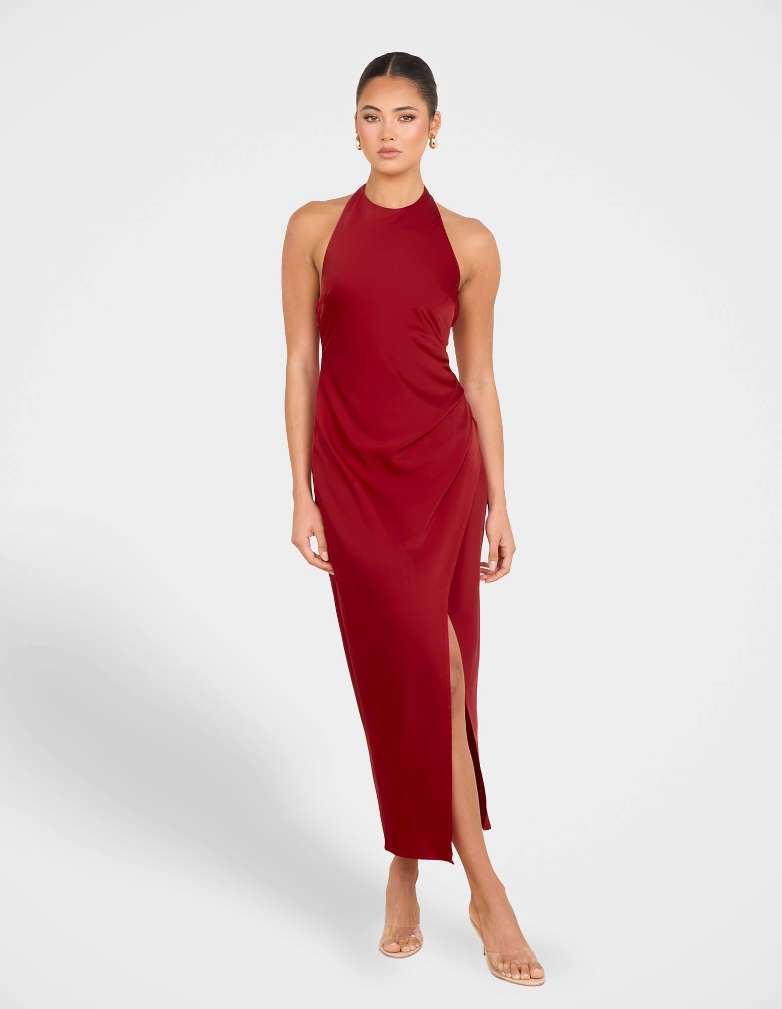 Matte Fabric Quiet Glow Niala Halter Satin Maxi Dress